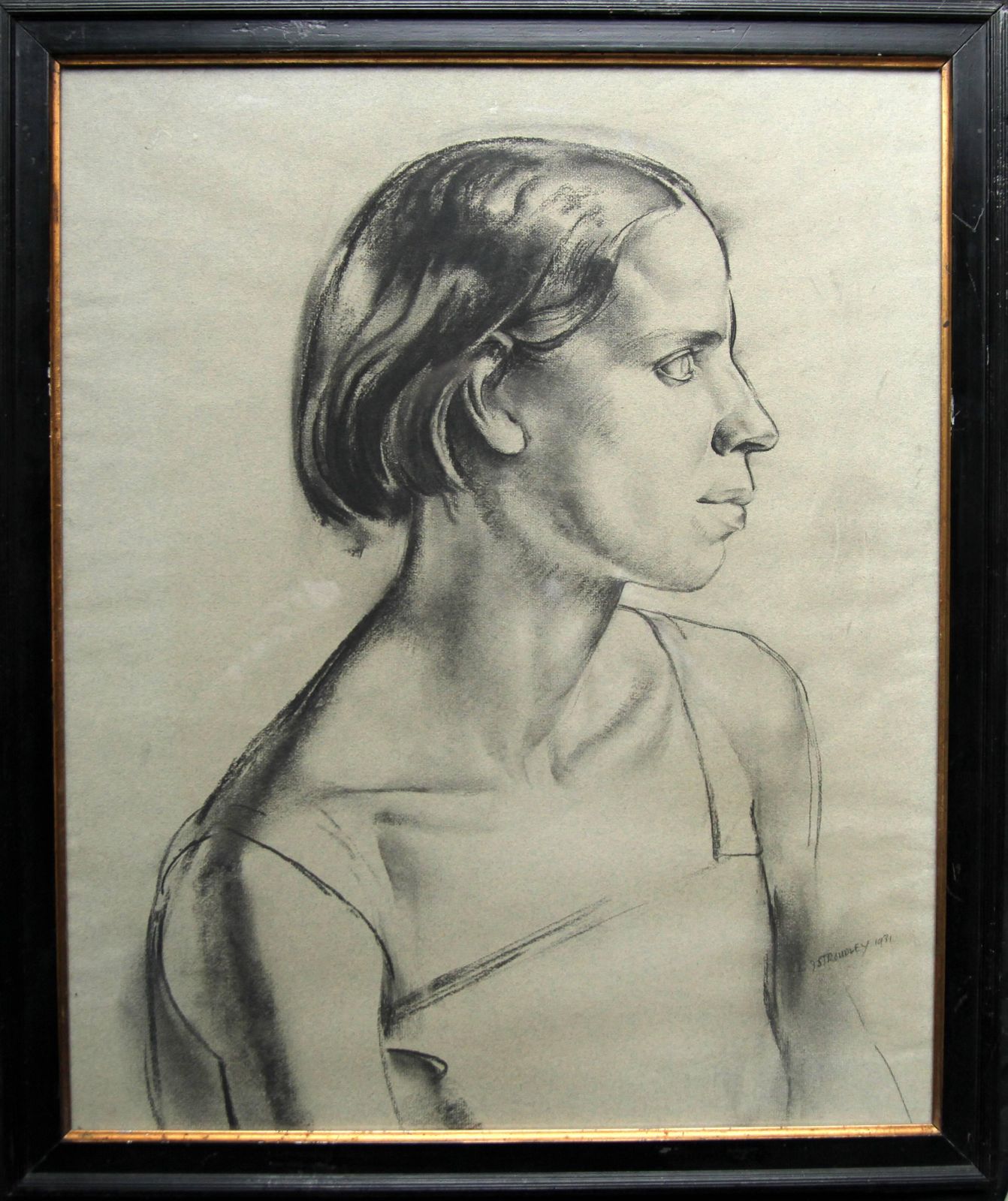James Stroudleyportrait Of A Young Woman   Art Deco Charcoal Pencil Drawing1931