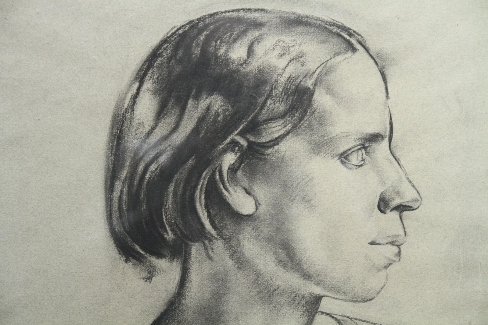 James Stroudleyportrait Of A Young Woman   Art Deco Charcoal Pencil Drawing1931 photo for sale