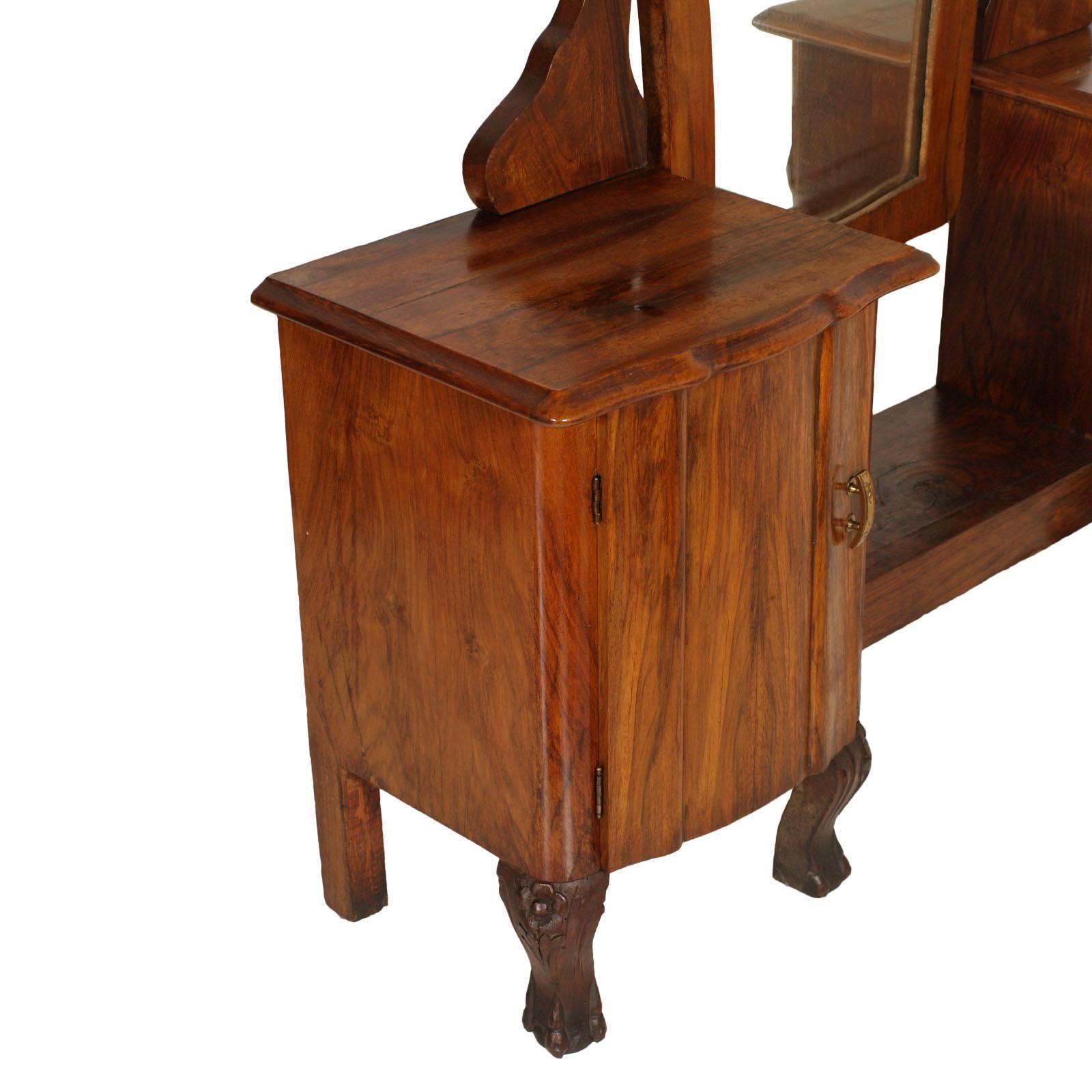1910s Antique Vanity Art Nouveau With Original Beveled Mirror In Walnut And Burl photo for sale