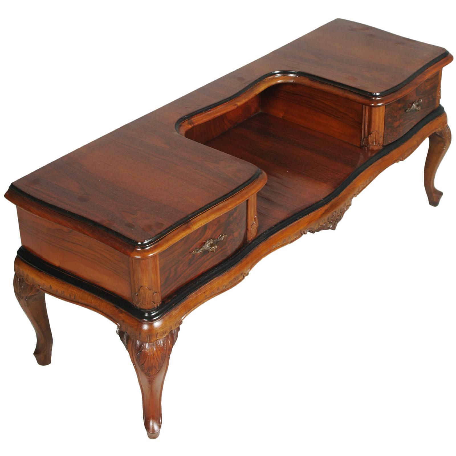 1920s Antique Vanity Baroque Venetian, Beveled Mirror, Hand Carved Walnut & Burl photo furniture