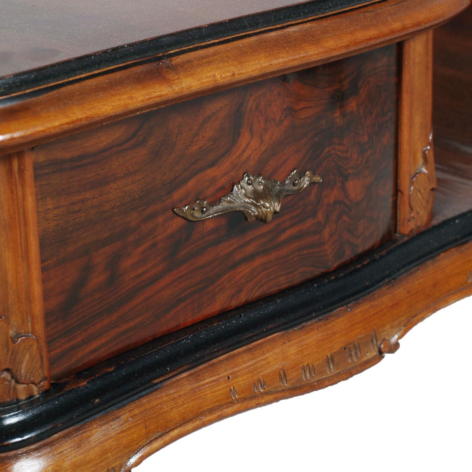 1920s Antique Vanity Baroque Venetian, Beveled Mirror, Hand Carved Walnut & Burl photo vinterior