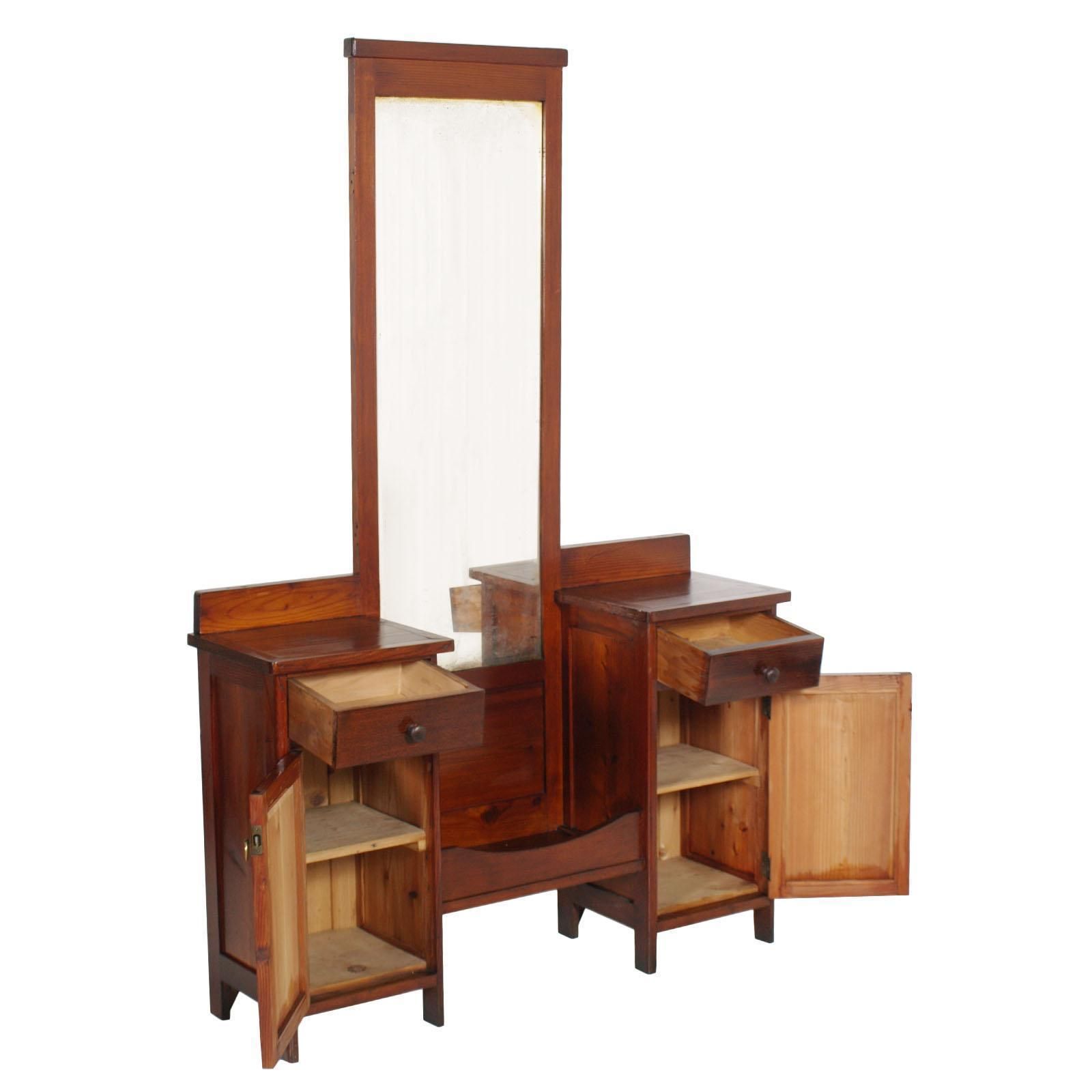 Antique Country Vanity, Entry Mirror With Cabinets, Pine Wax Polished photo furniture