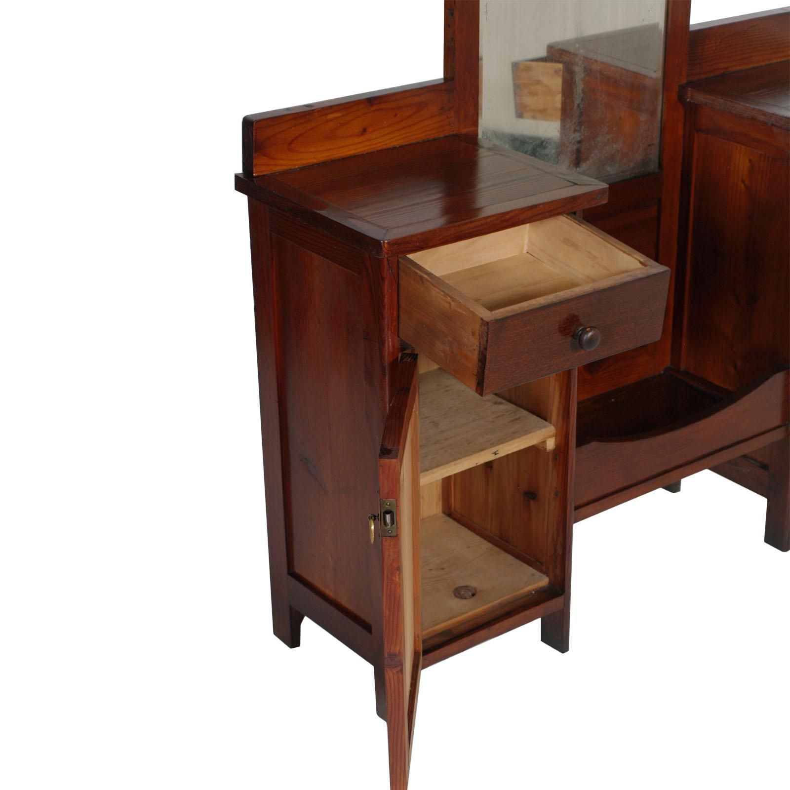 Antieke landelijke kaptafel, entreepiegel met kasten, grenen, wasgeboend en gewaxed photo for sale