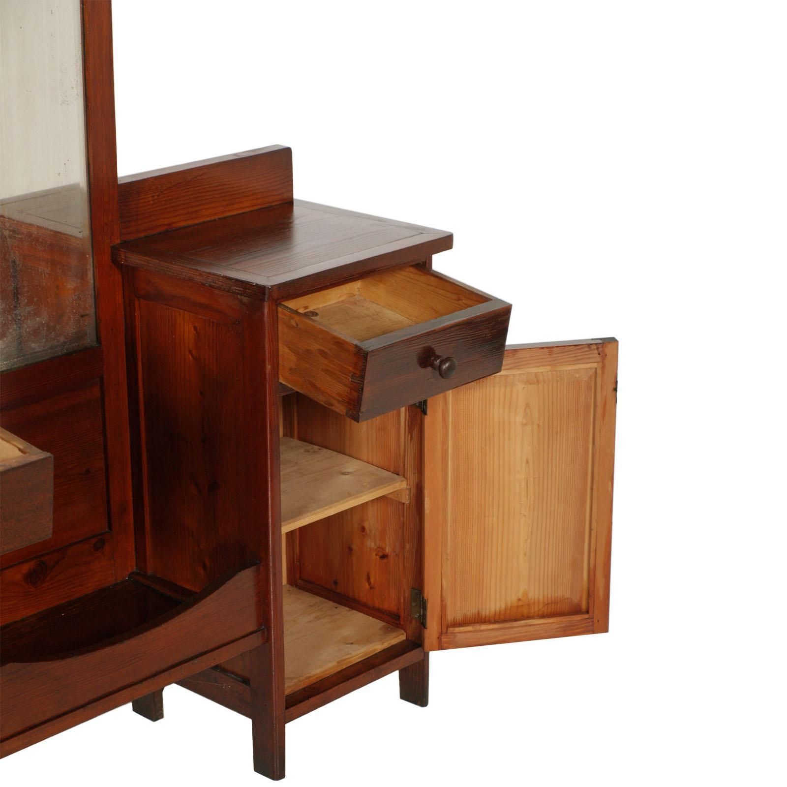 Antique Country Vanity, Entry Mirror With Cabinets, Pine Wax Polished photo Furniture