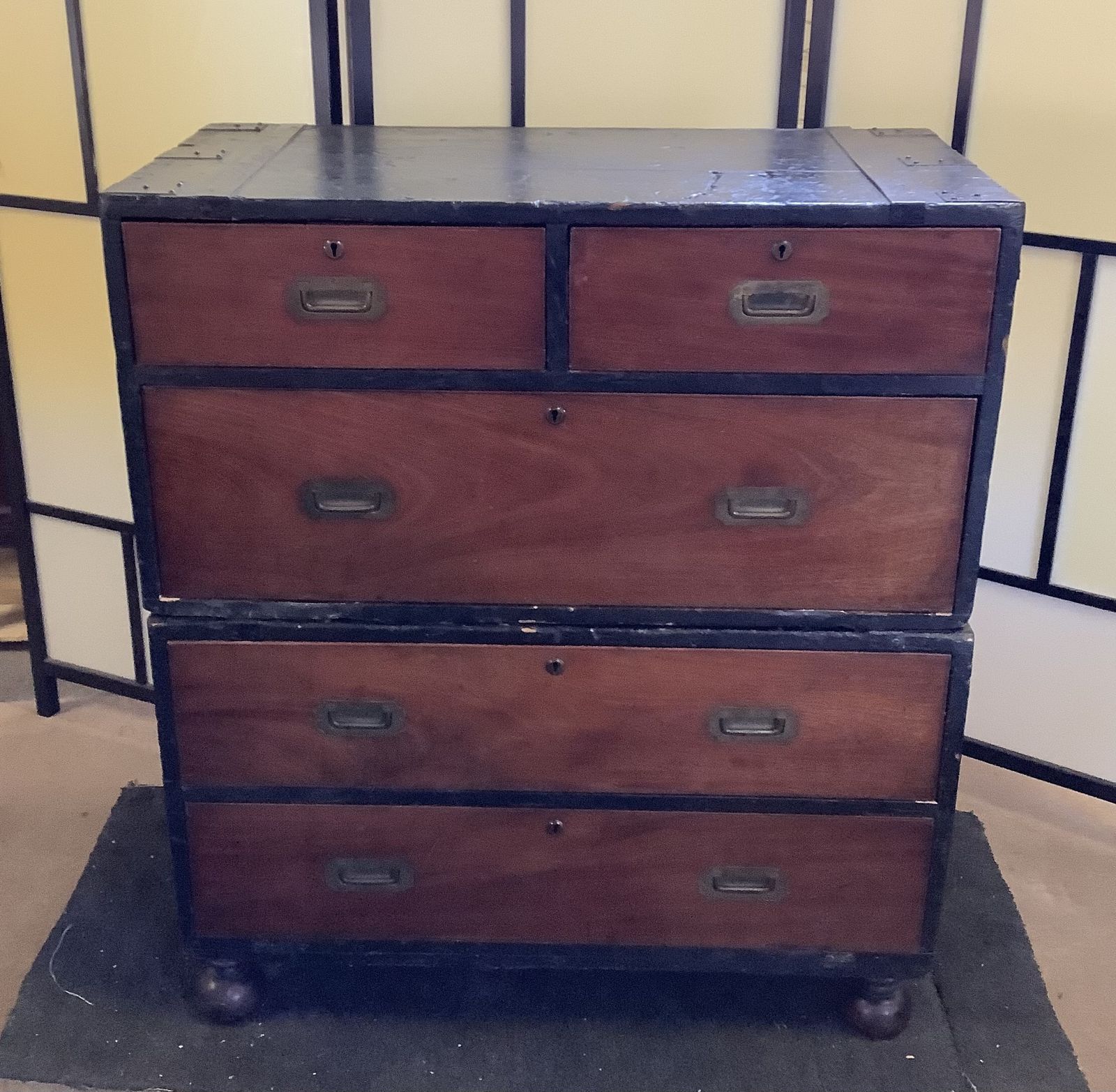 19th Century Irish Mahogany Campaign Chest Of Drawers In 2 Sections Made In Dublin