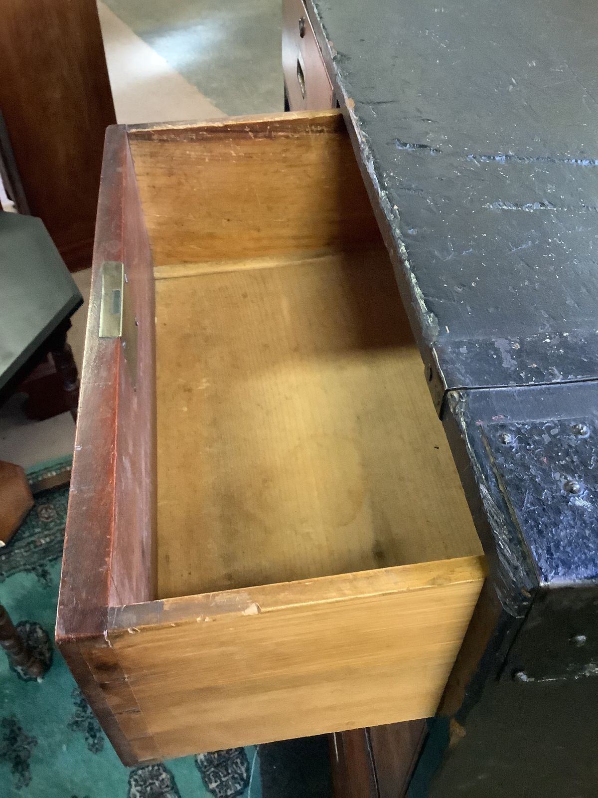 photo for sale 19th Century Irish Mahogany Campaign Chest Of Drawers In 2 Sections Made In Dublin