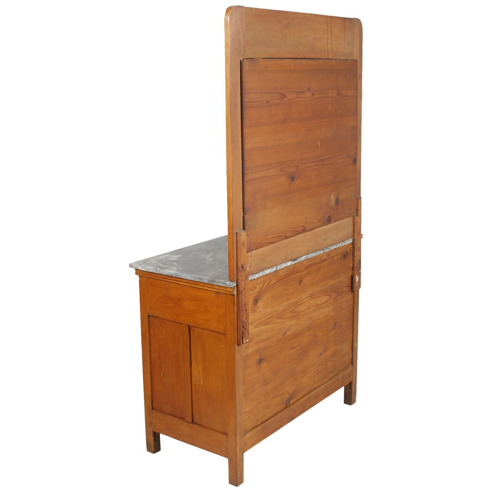 Furniture Art Nouveau Vanity Cabinet, Carved Cherrywood, Bevelled Mirror, Gray Marble Top photo