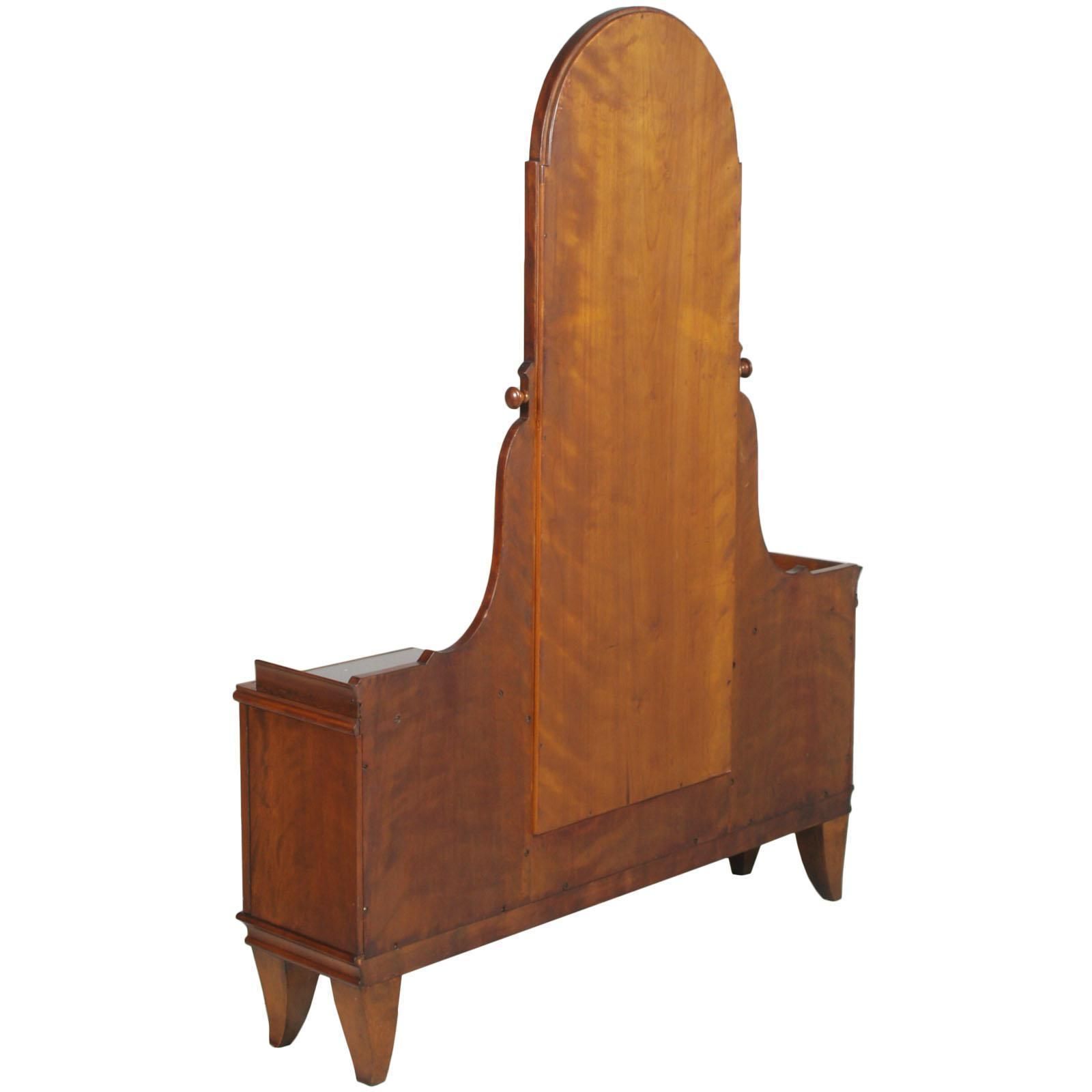 photo for sale Italian 1920s Art Deco Vanity Cabinet Console With Mirror In Walnut, Glass Tops