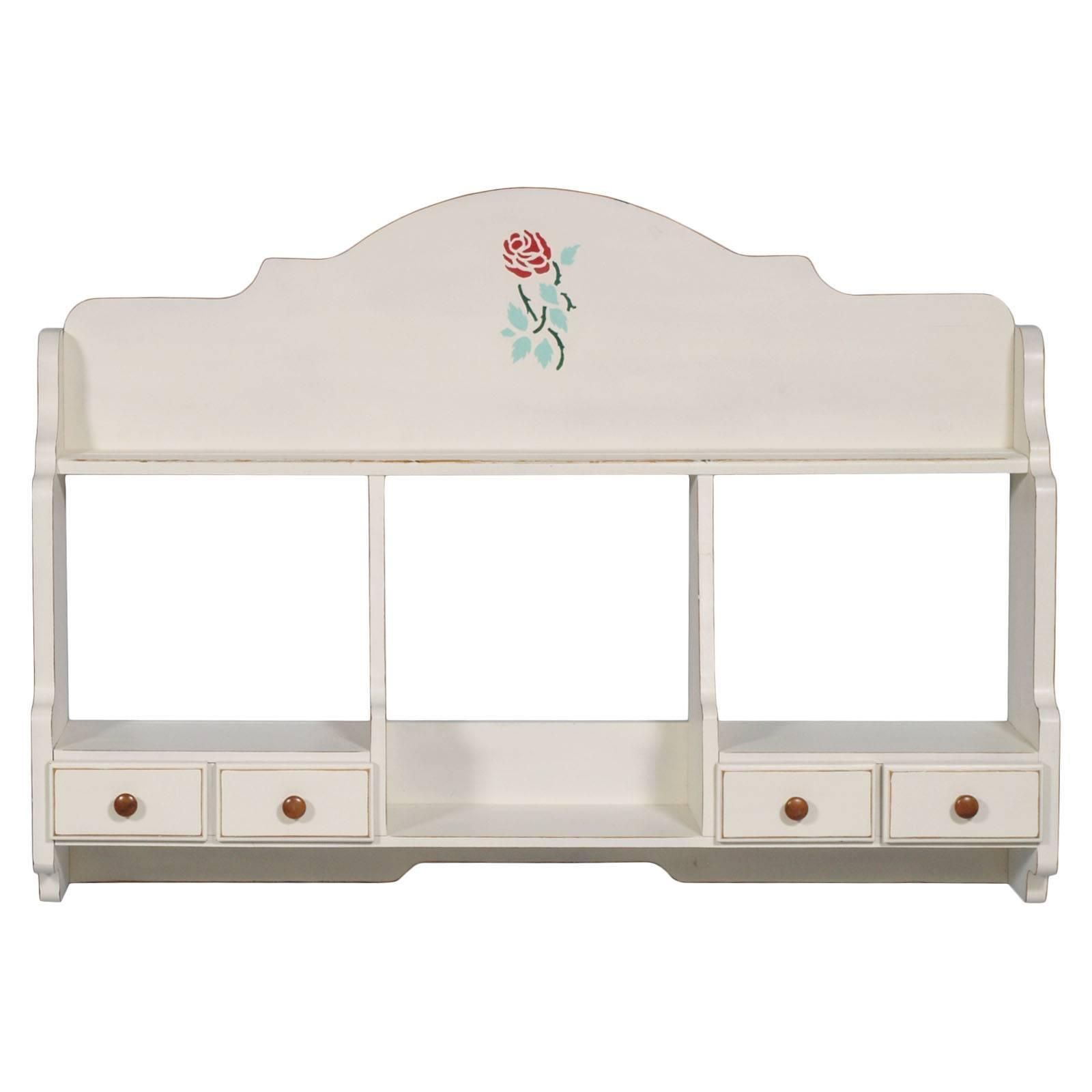 1940s, Italian Plate Rack, Kitchen Shelf, Dresser 4 Drawers, Painted, Decoratet