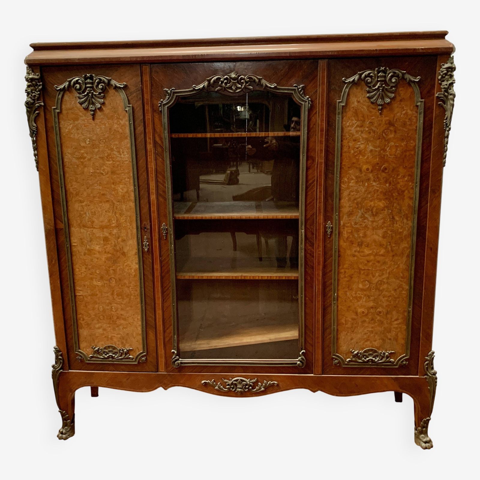Louis XV Style Bookcase In Mahogany And Burr Walnut, 20th Century photo furniture