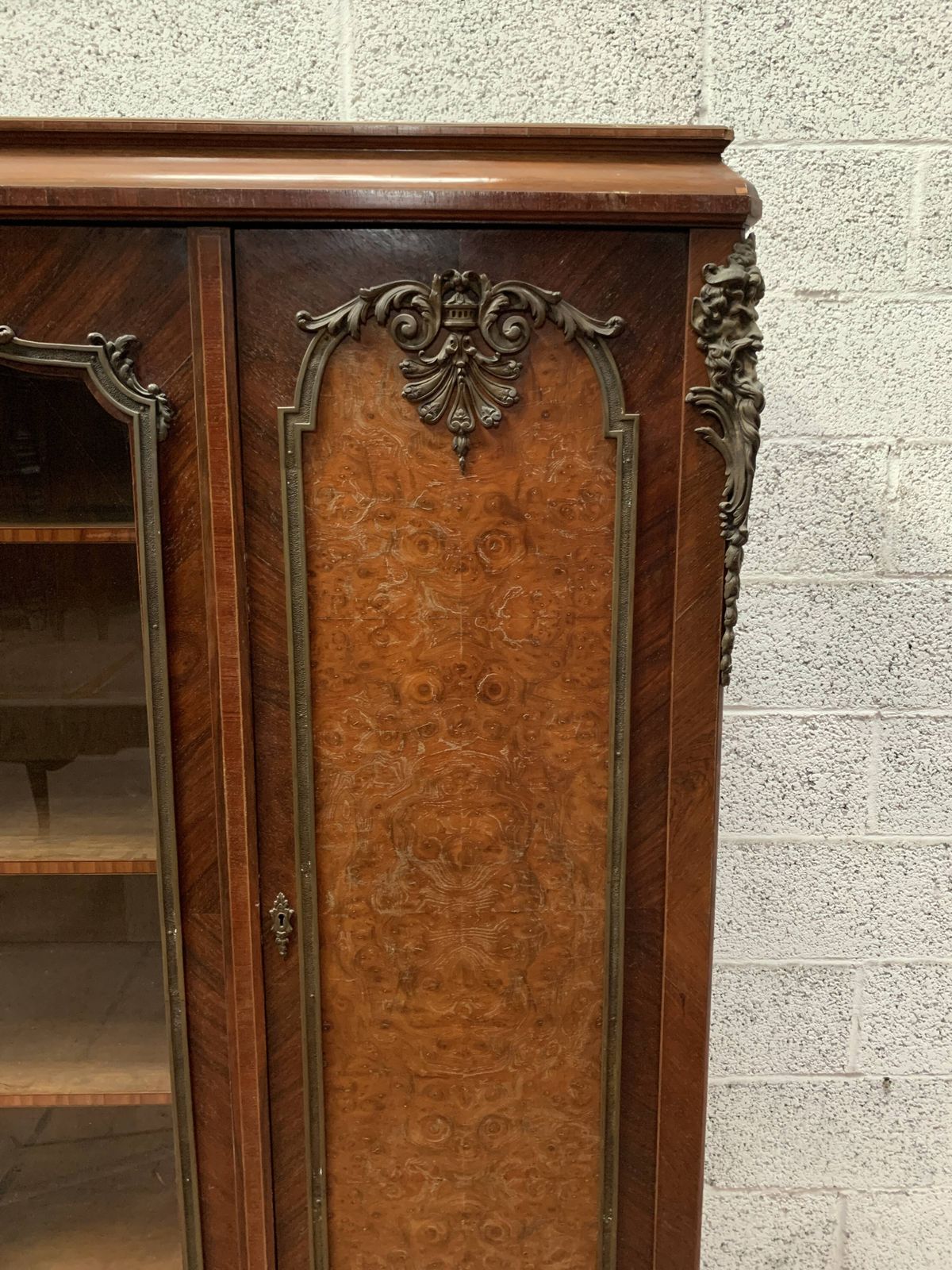 photo for sale Louis XV Style Bookcase In Mahogany And Burr Walnut, 20th Century