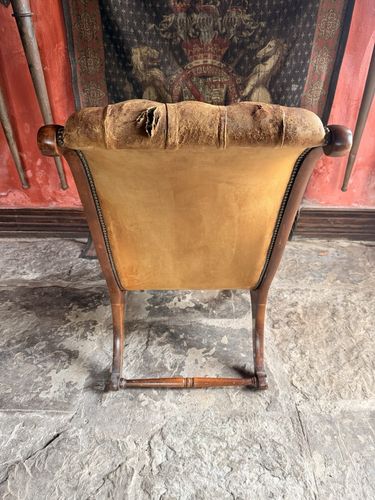 English Mustard Hide Chesterfield Gentleman's Club Reading Slipper Armchair photo vintage