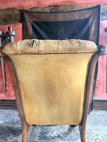 photo for sale English Mustard Hide Chesterfield Gentleman's Club Reading Slipper Armchair