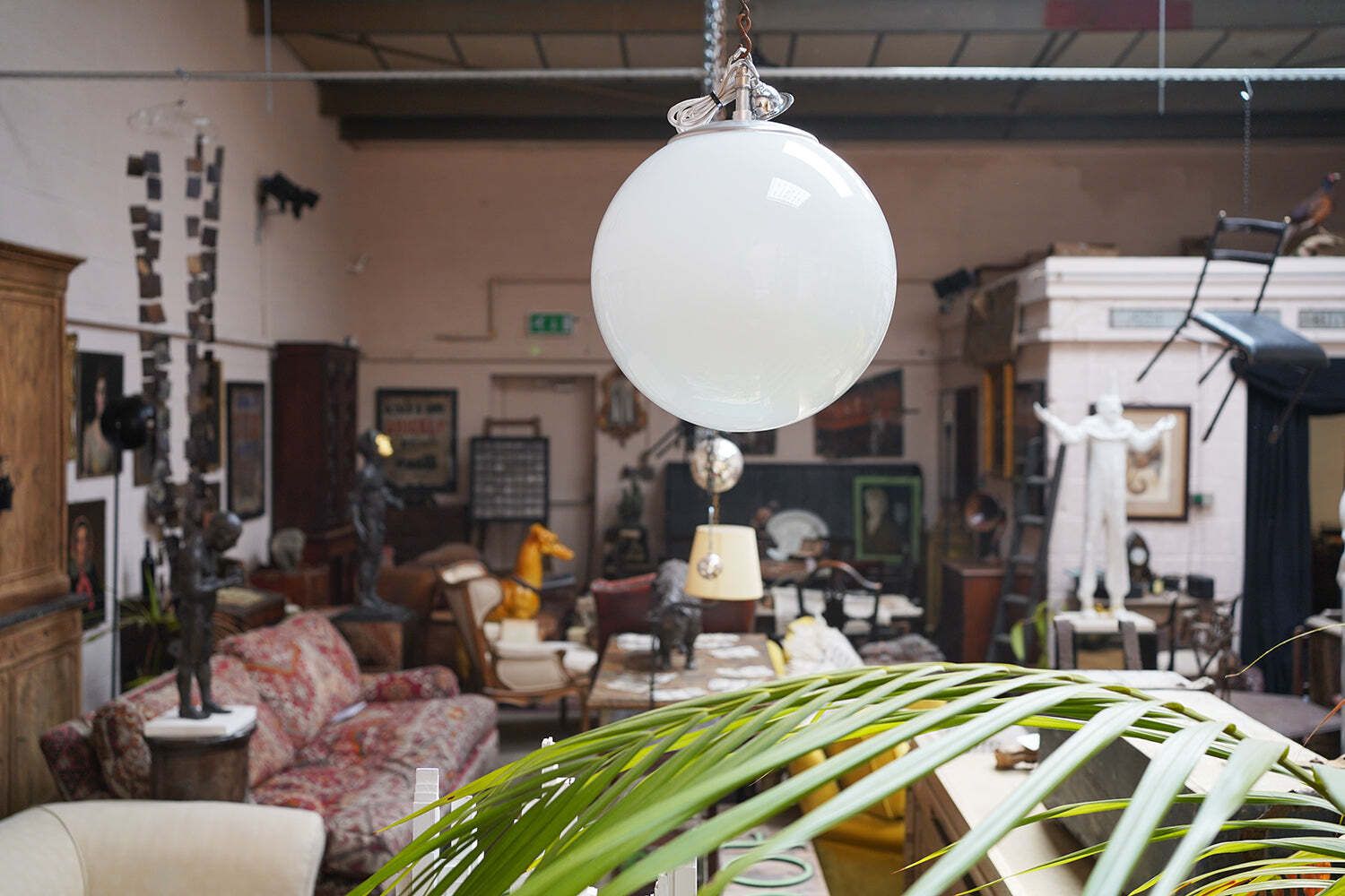 A Large Mid 20thc Opaline Globe Pendant Light C.1960 photo vinterior