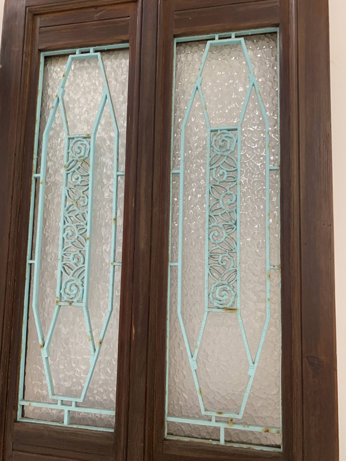 Home Fixtures Art Deco Style Entrance Door In Solid Wood, 20th Century photo