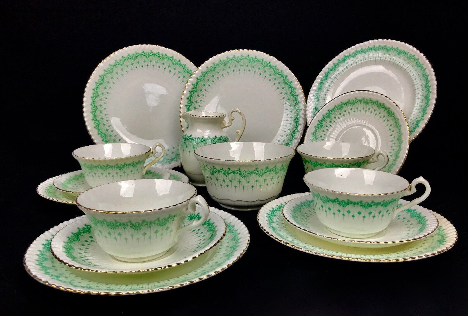 Victorian Green&White Tea Set For 4 People / Radford Bone China photo 89.0
