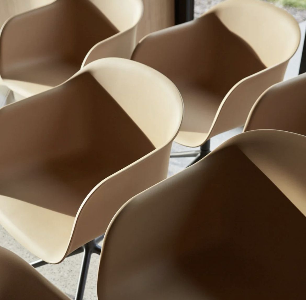 Set Of 5 Muuto Fiber Armchair   Swivel Base   Ochre Chair photo for sale
