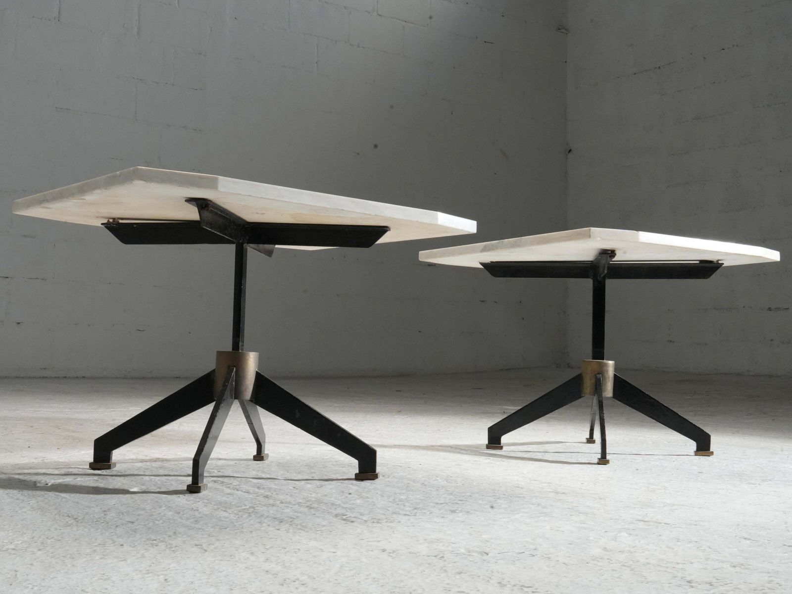 Set Of Two Side Tables In Marble, Metal And Brass, Brazil, 1950's photo vinterior