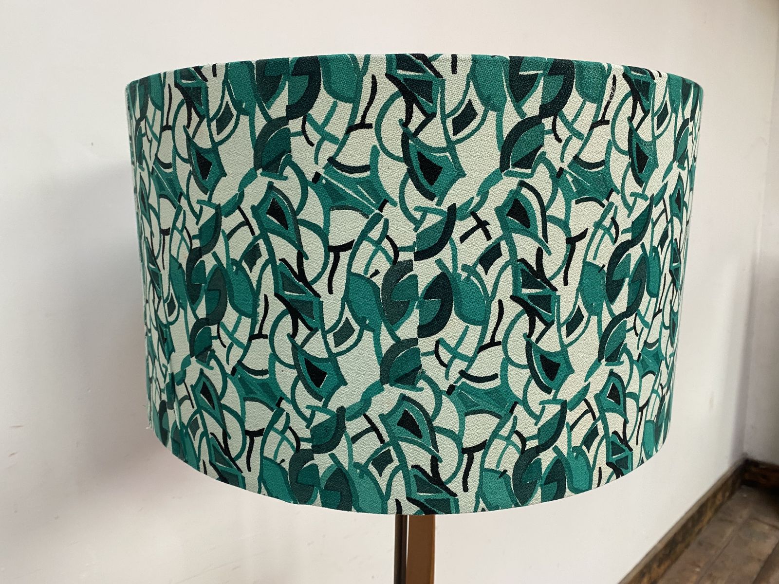 Original Vintage Fabric: Green & White Patterned Lampshade photo Lighting