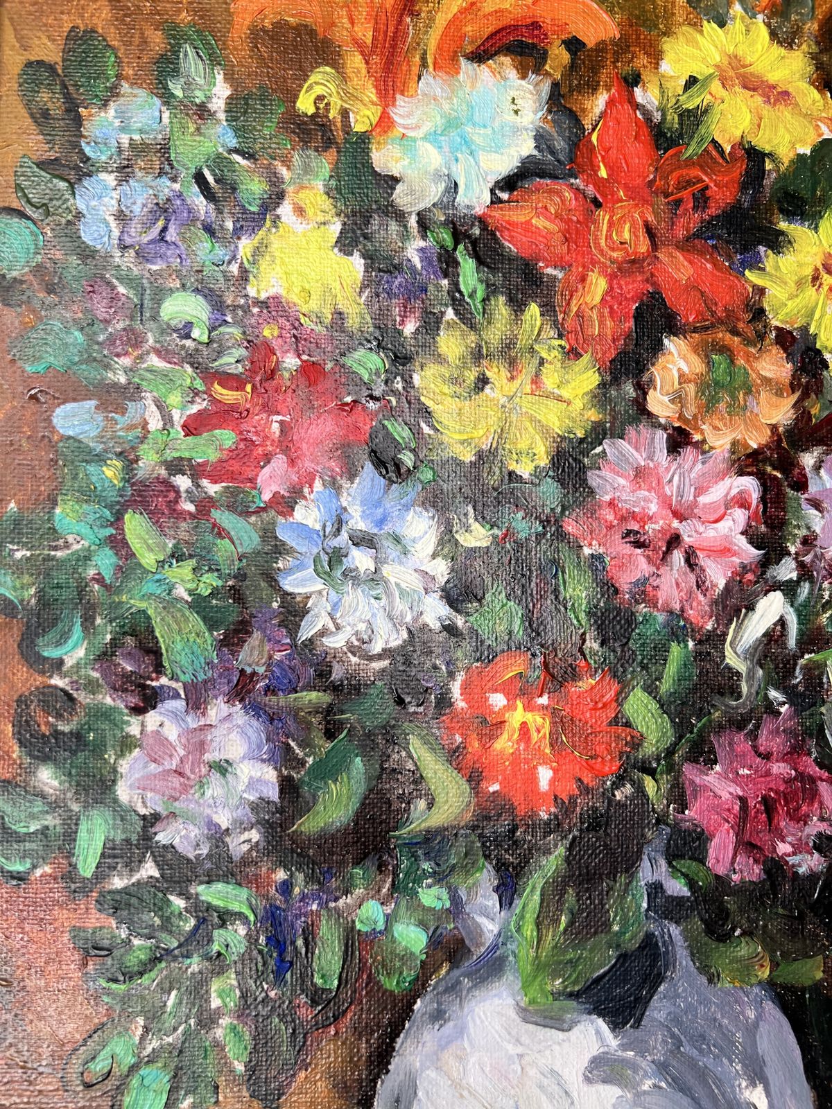 Flowers In Orange, Swedish Oil On Canvas Still Life Painting photo buy