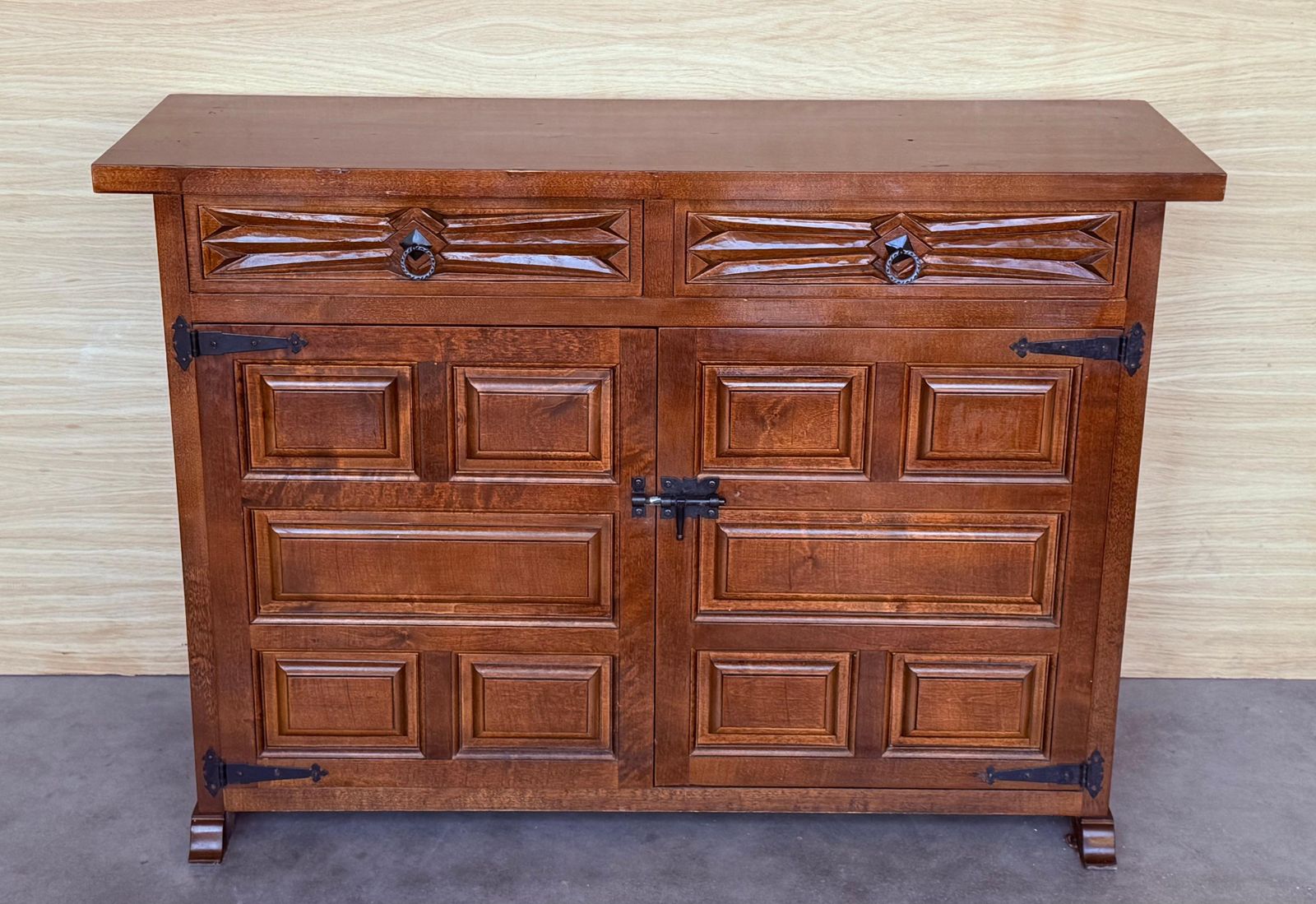19th Spanish Baroque Carved Walnut Tuscan Three Drawers Credenza Or Buffet photo furniture