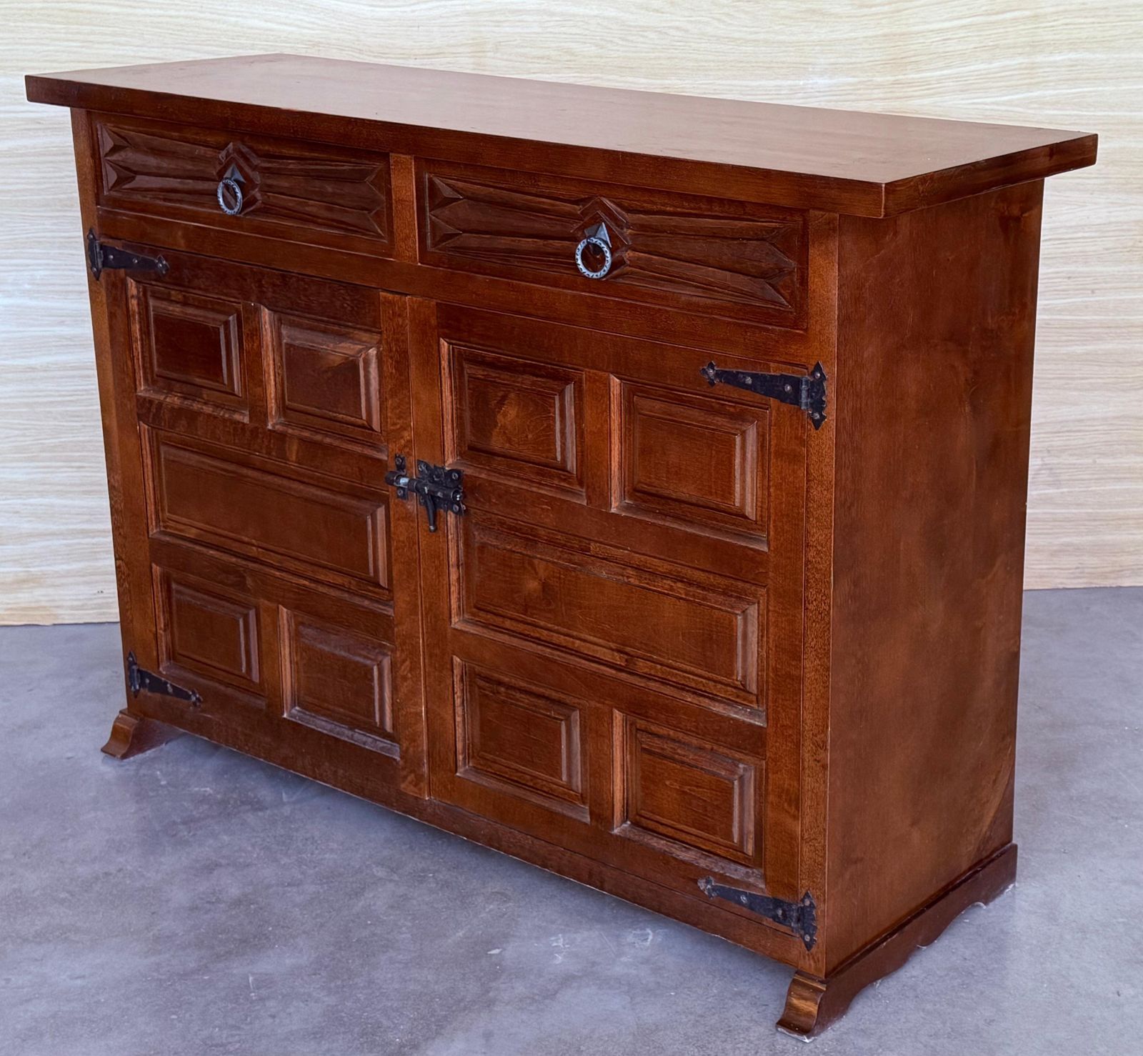 19th Spanish Baroque Carved Walnut Tuscan Three Drawers Credenza Or Buffet photo 3354.0