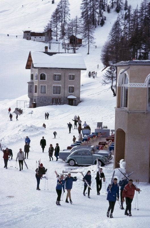 Slim Aarons 'Skiers In St. Moritz' Framed White
