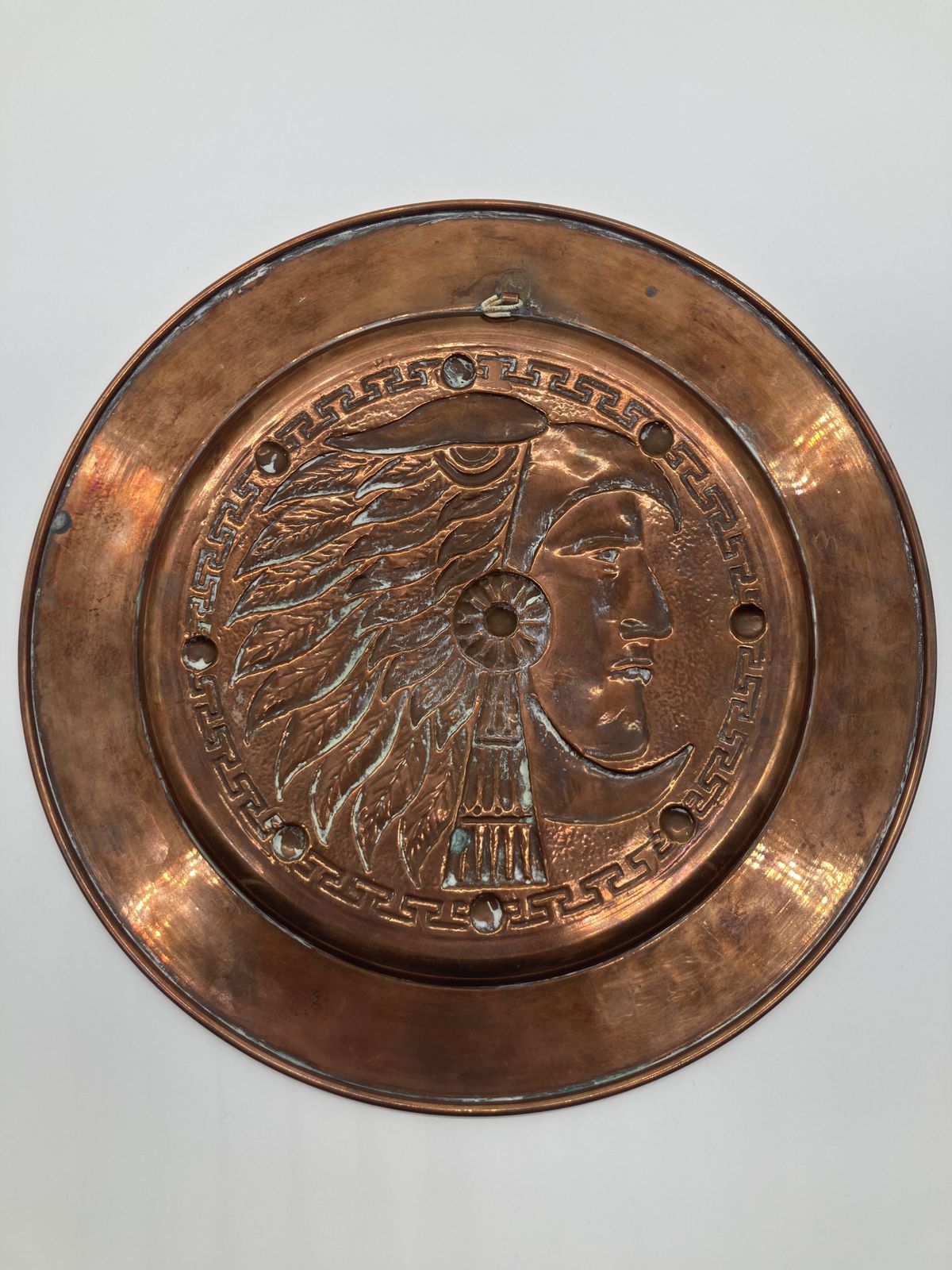 American Copper Plaque Of A Native American In Stylised Head Dress photo furniture