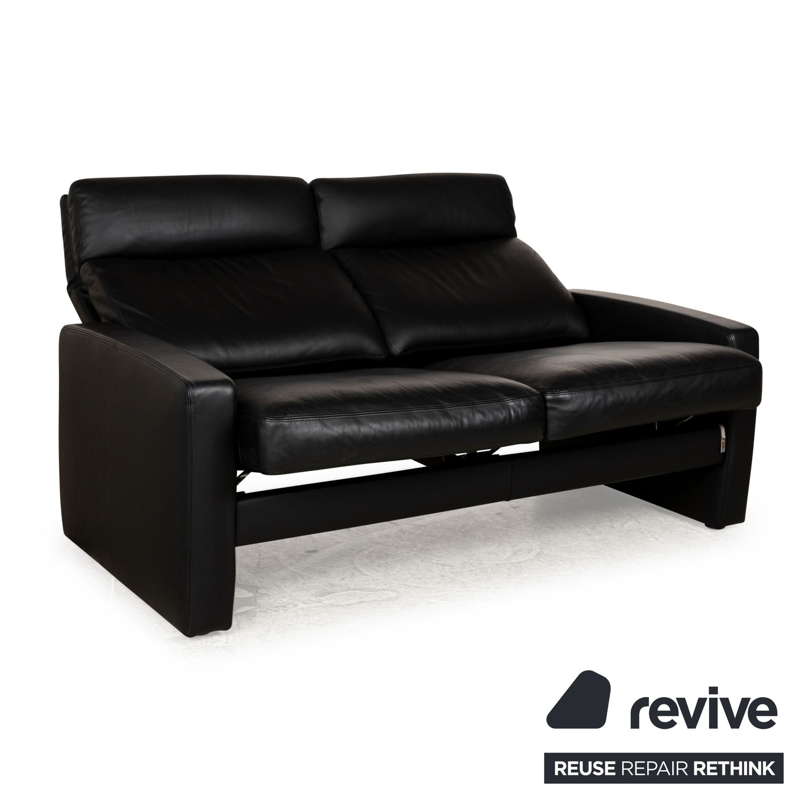 Canapé 2 places Erpo Just Relax en cuir noir, fonction manuelle photo Mobilier