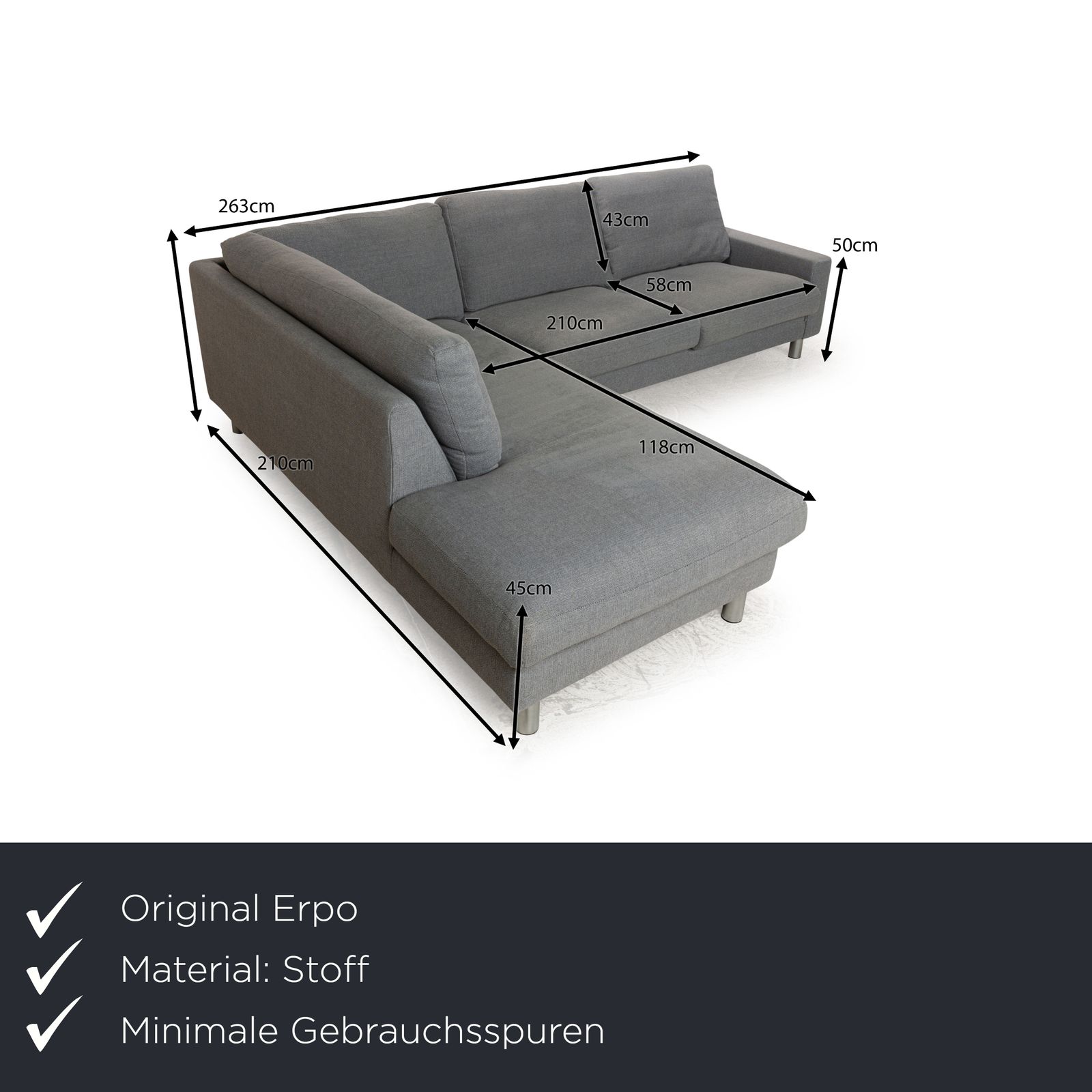 Erpo Cl 500 Fabric Corner Sofa Gray photo furniture