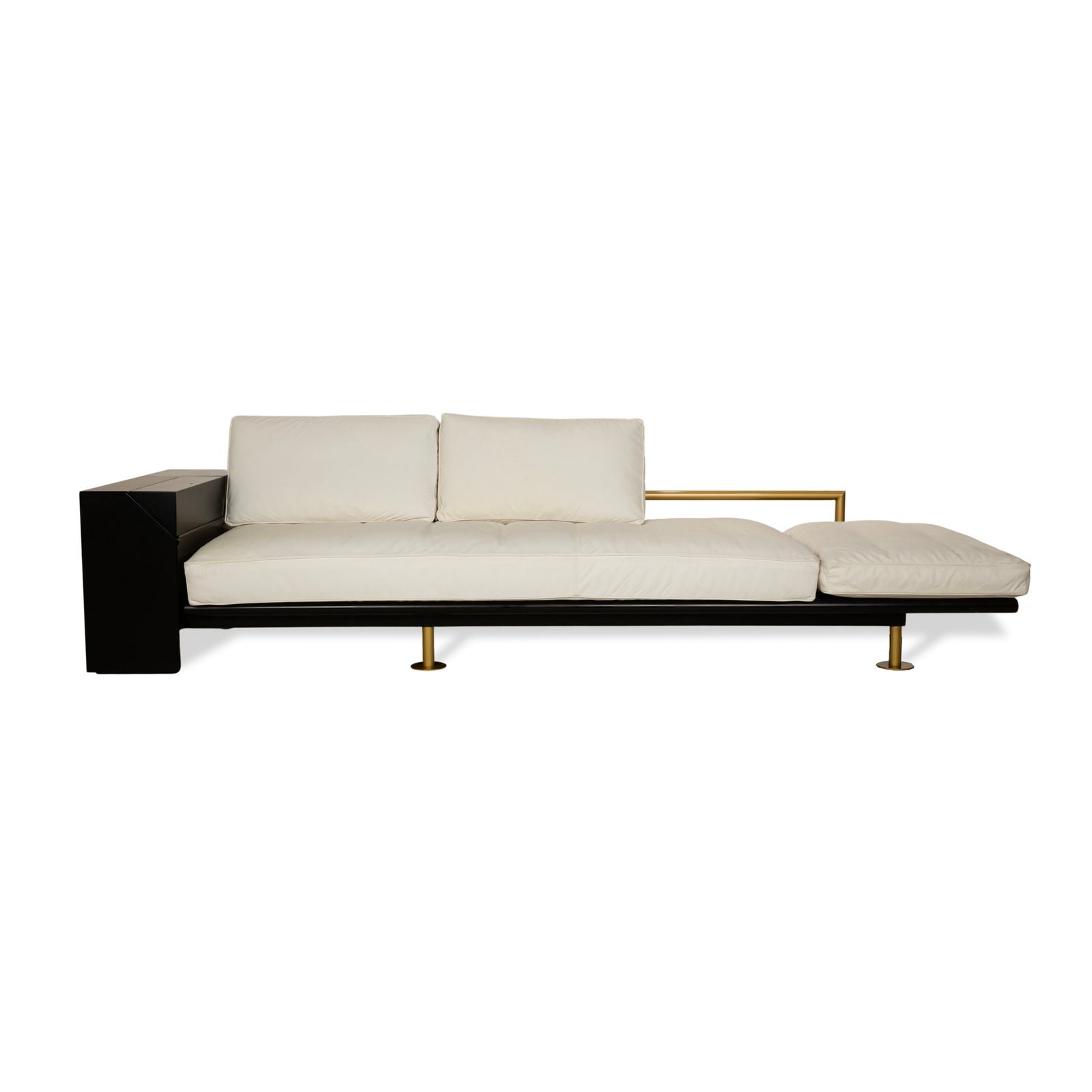 Draenert Leather Lounger Cream White Sofa Black Gold Manual Function