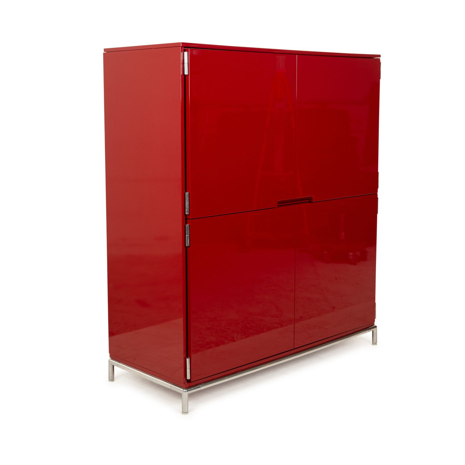 B&B Italia Wooden Sideboard Red High Gloss  Metal Feet