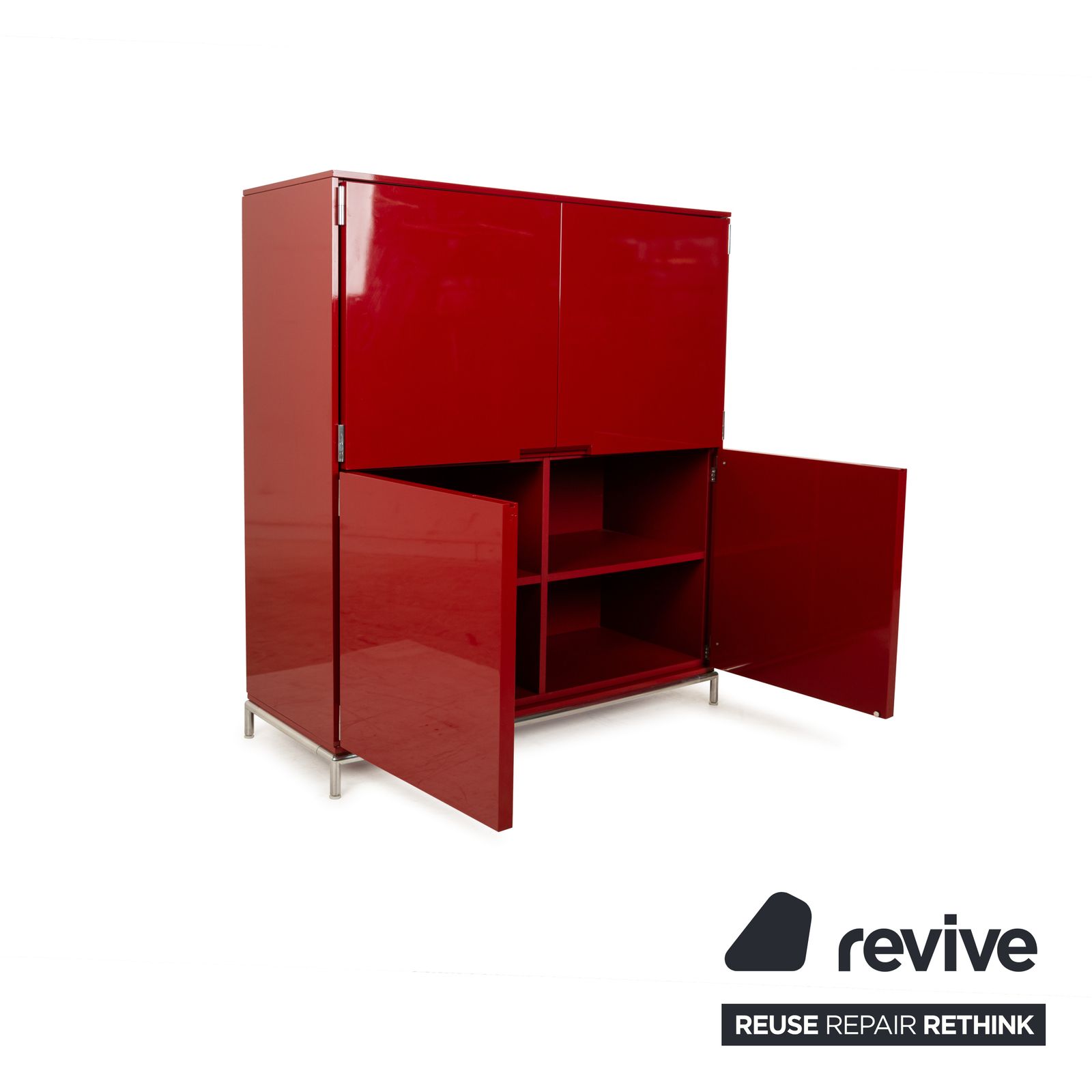 B&B Italia Wooden Sideboard Red High Gloss  Metal Feet photo 5477.0