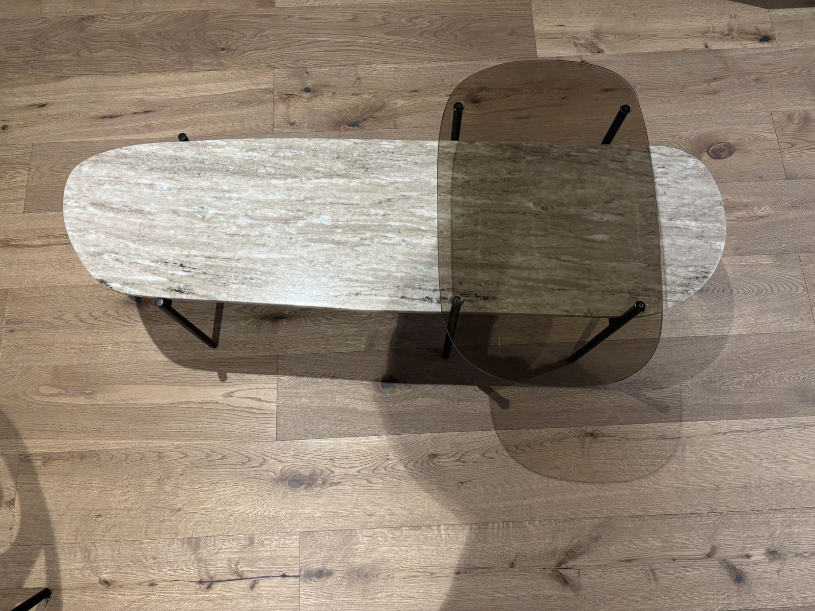Made   Tiziana Nesting Coffee Table, Caramel Marble And Amber Glass photo 200.0