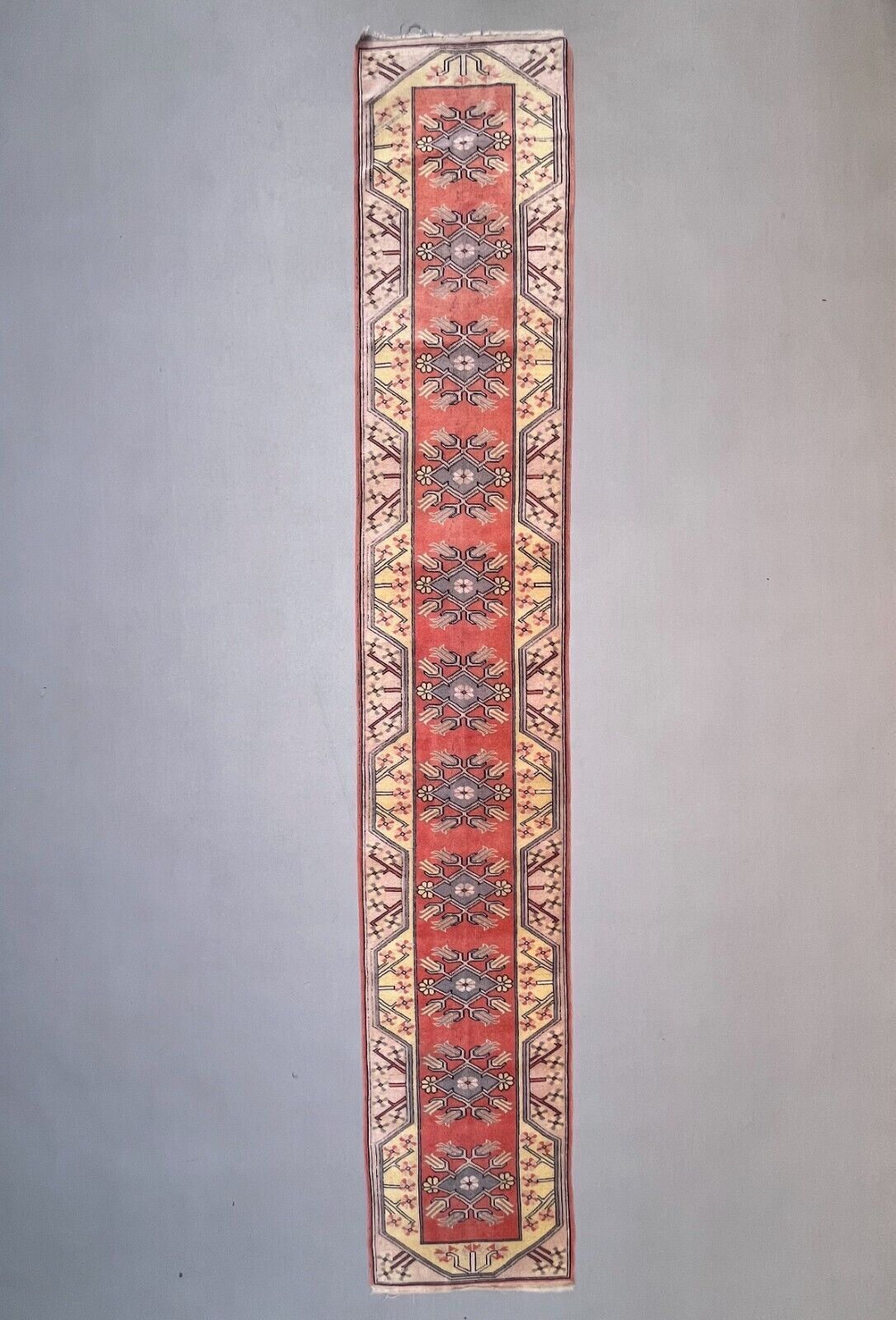 Vintage Turkish Runner 475x81 Cm Milas Rug, Terracotta Red, Green, Beige