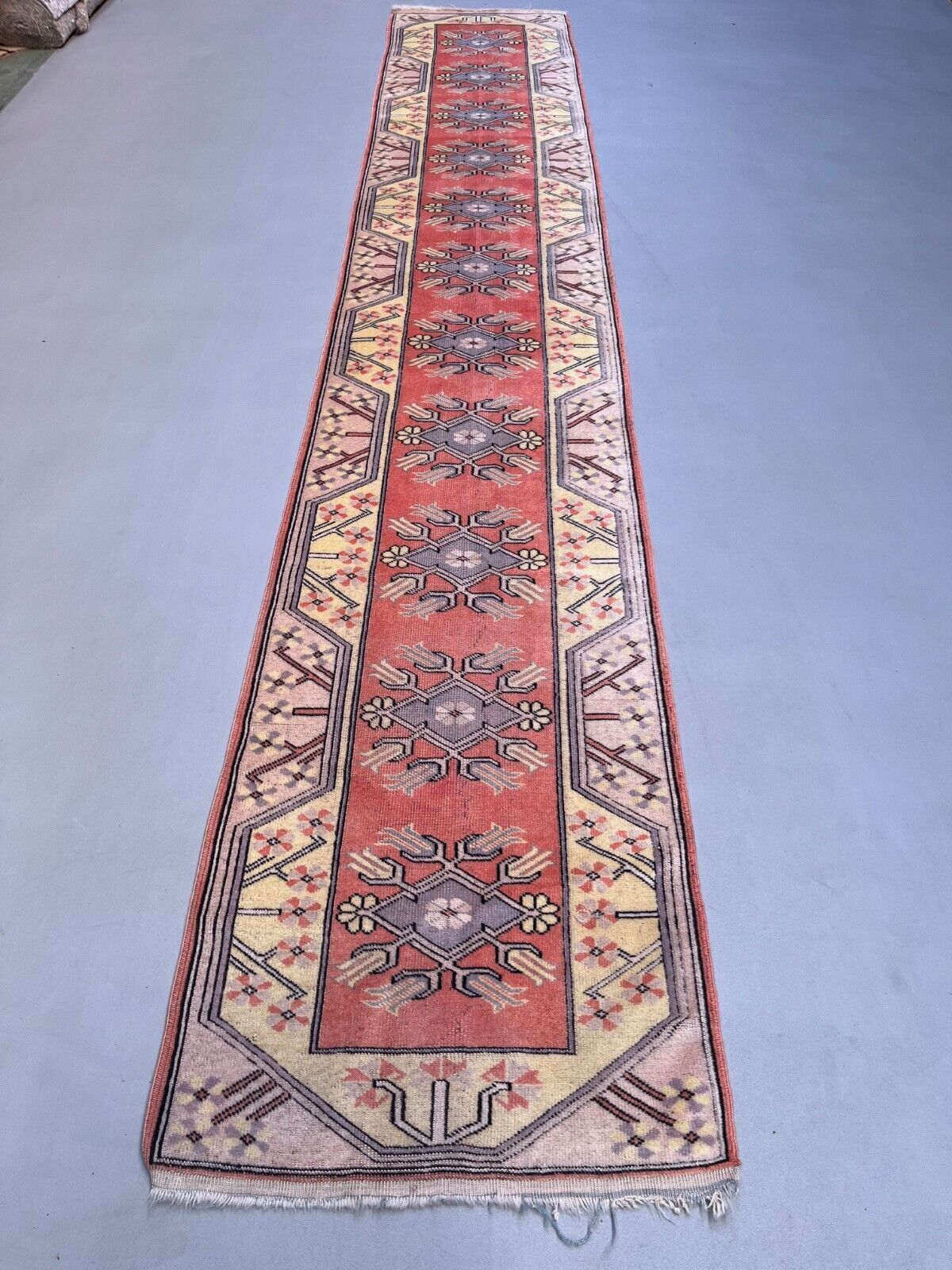 Vintage Turkish Runner 475x81 Cm Milas Rug, Terracotta Red, Green, Beige photo furniture
