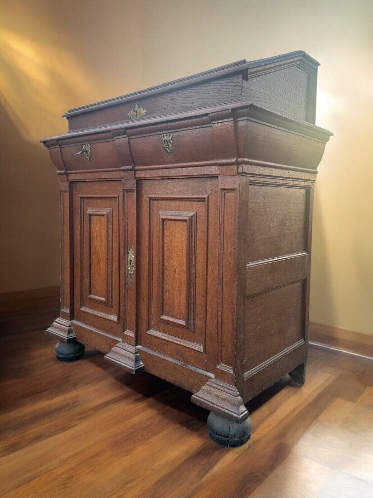 Antique Dutch Renaissance Oak Cushion Cabinet Bureau Cupboard photo Furniture