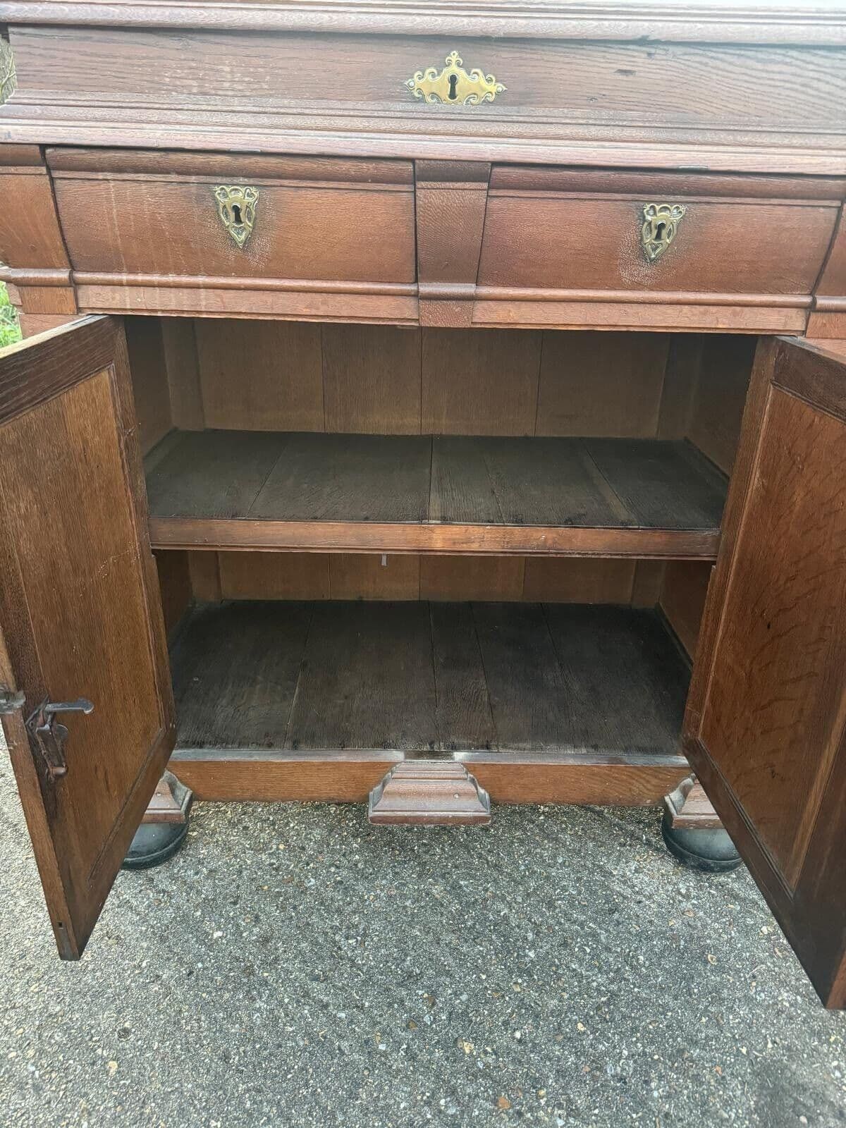 Antique Dutch Renaissance Oak Cushion Cabinet Bureau Cupboard photo vintage