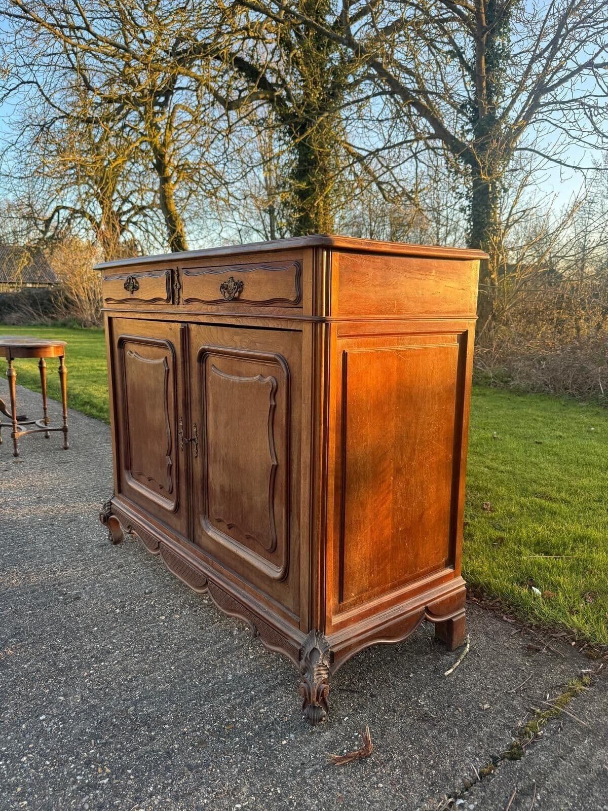 1295.0 Antique French Carved Buffet Cupboard Sideboard   Price Includes Painting. photo
