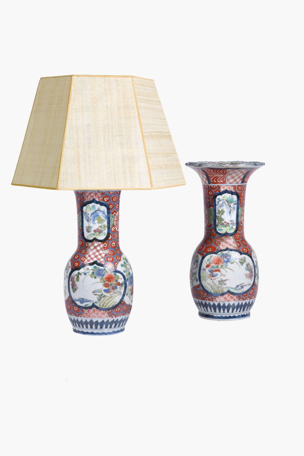 photo furniture Pair Of Antique Japanese Arita Imari Porcelain Vase Lamps