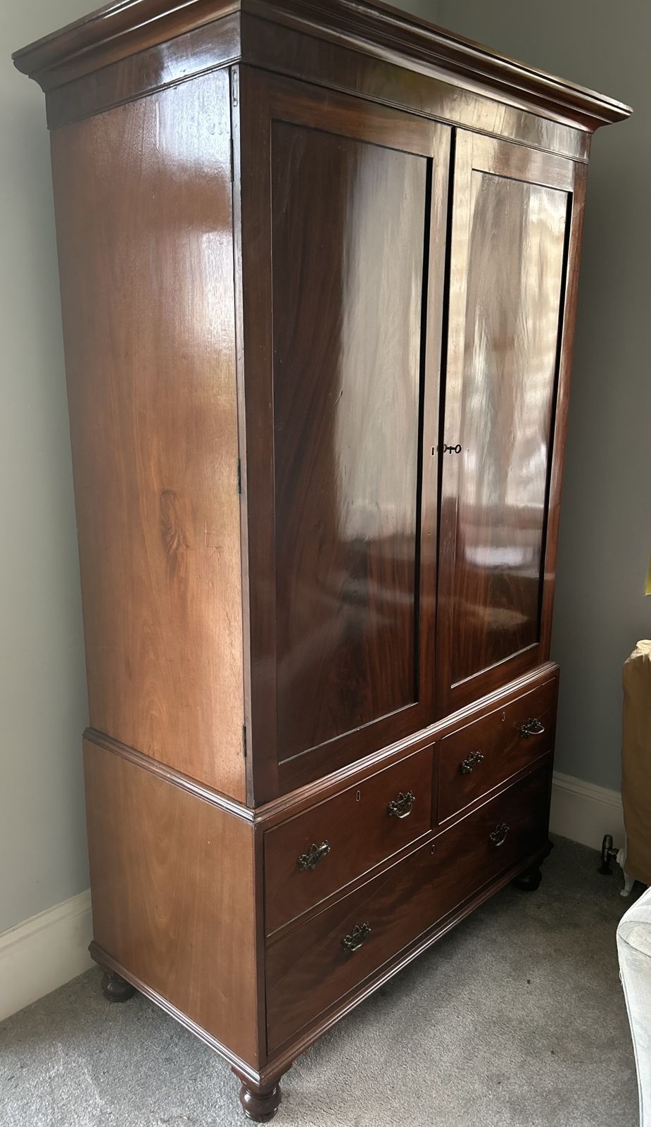 Georgian 1800s Figured Mahogany Linen Press Wardrobe photo vintage