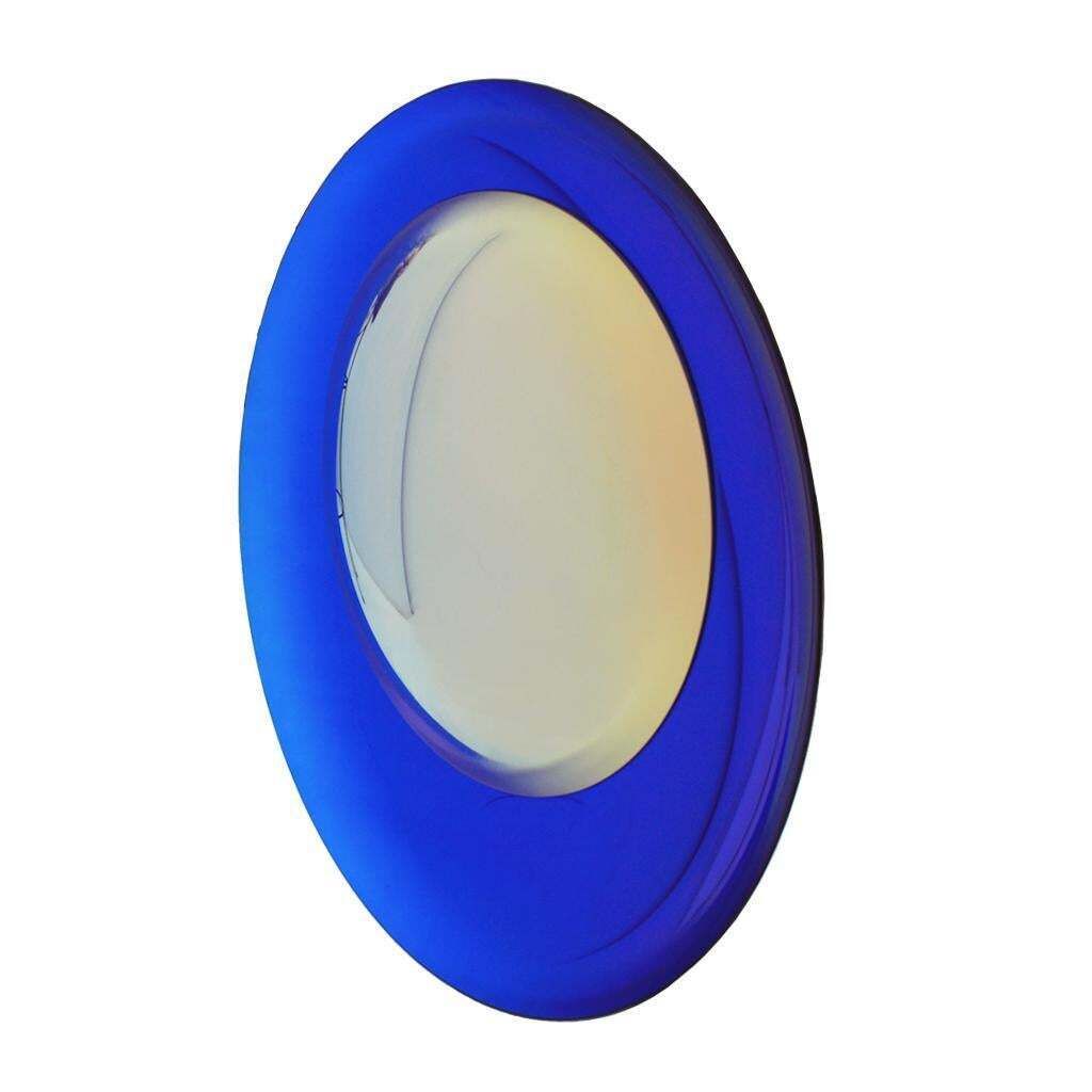 Modern Sculptural Concave Yellow And Blue Handmade Glass French Mirror photo furniture