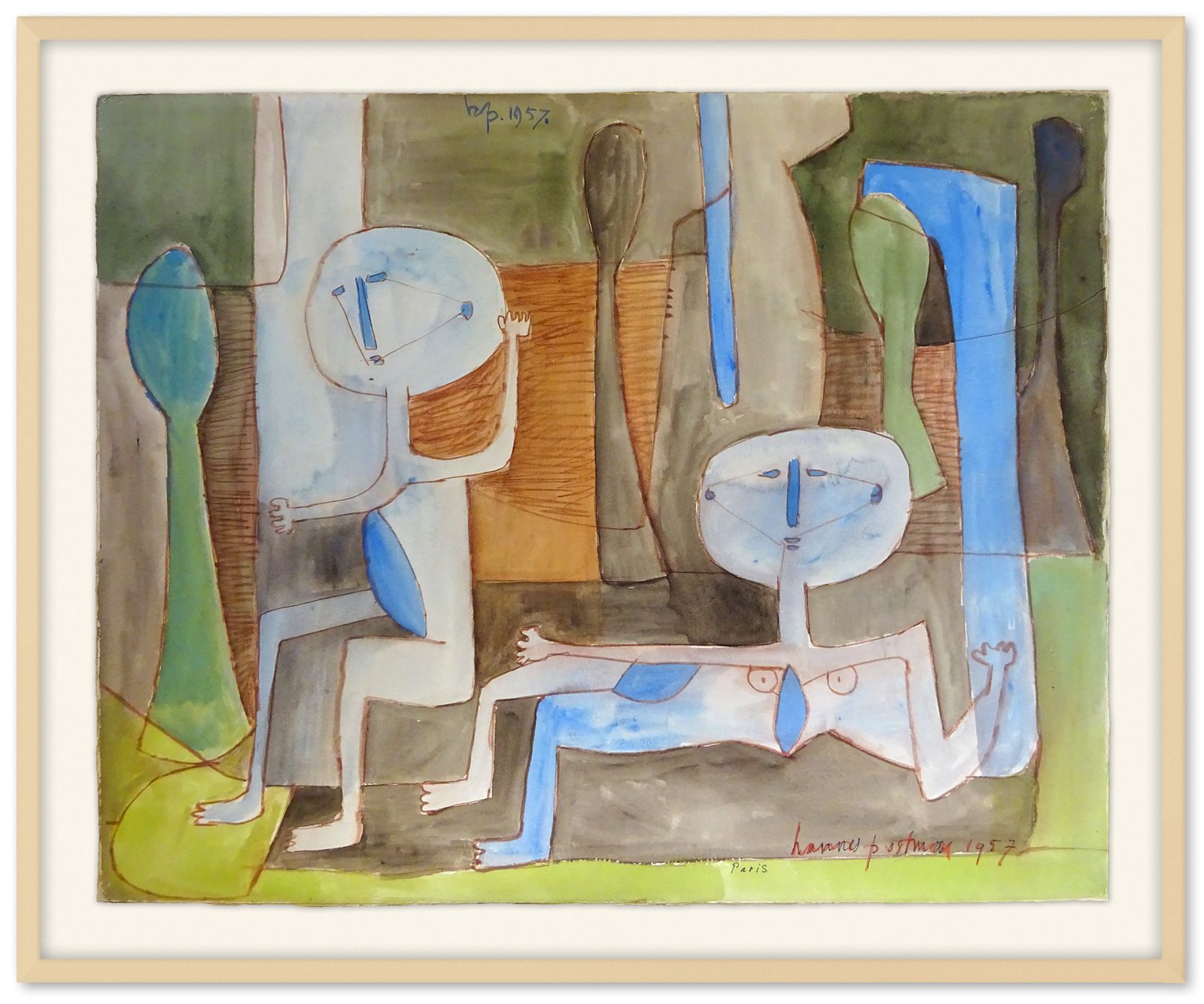 Hannes Postma, “Man En Vrouw”, 1957, Original Signed Art Brut Painting