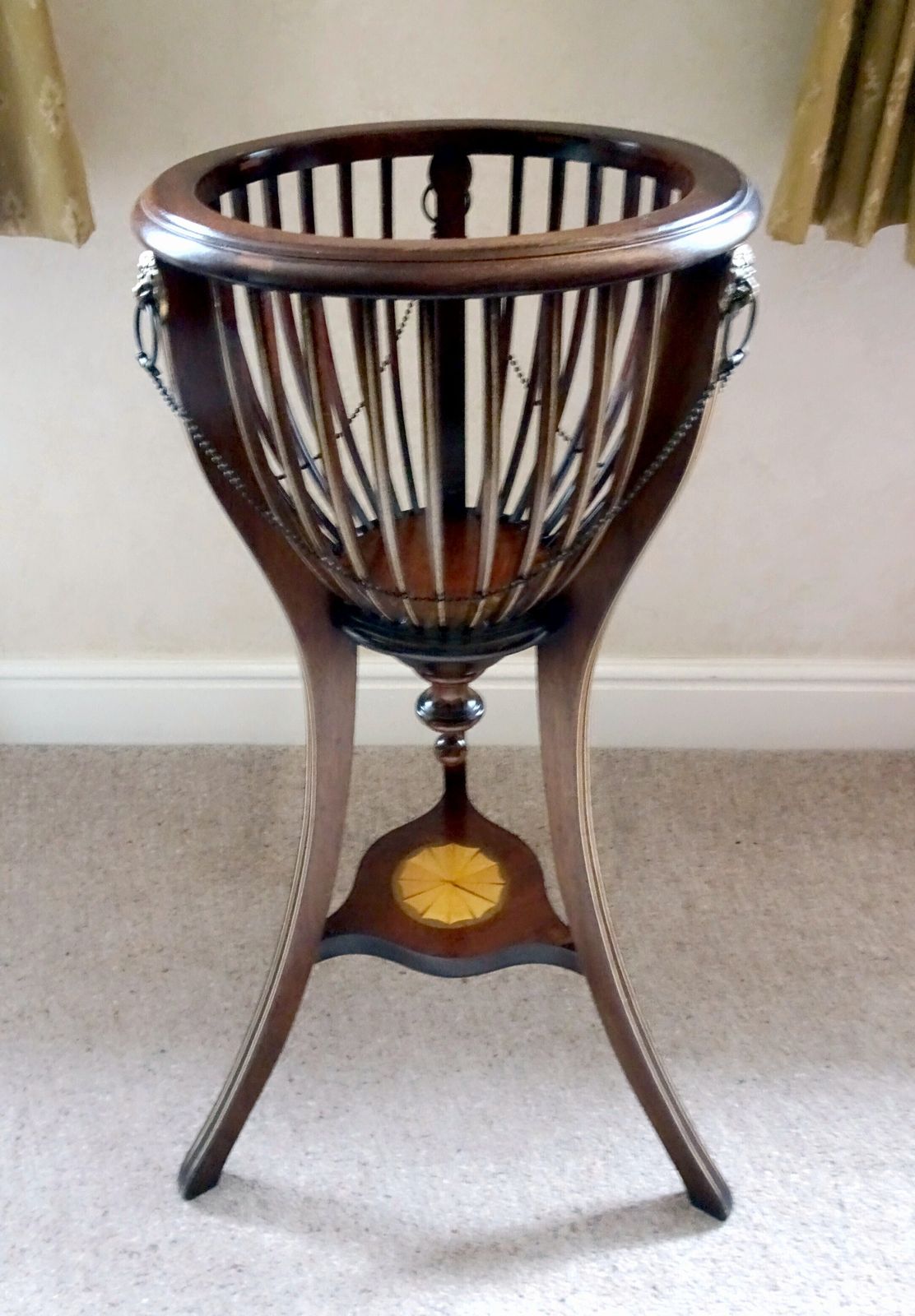 Mahogany Inlaid Jardinière With Artificial Flower Arrangement photo furniture