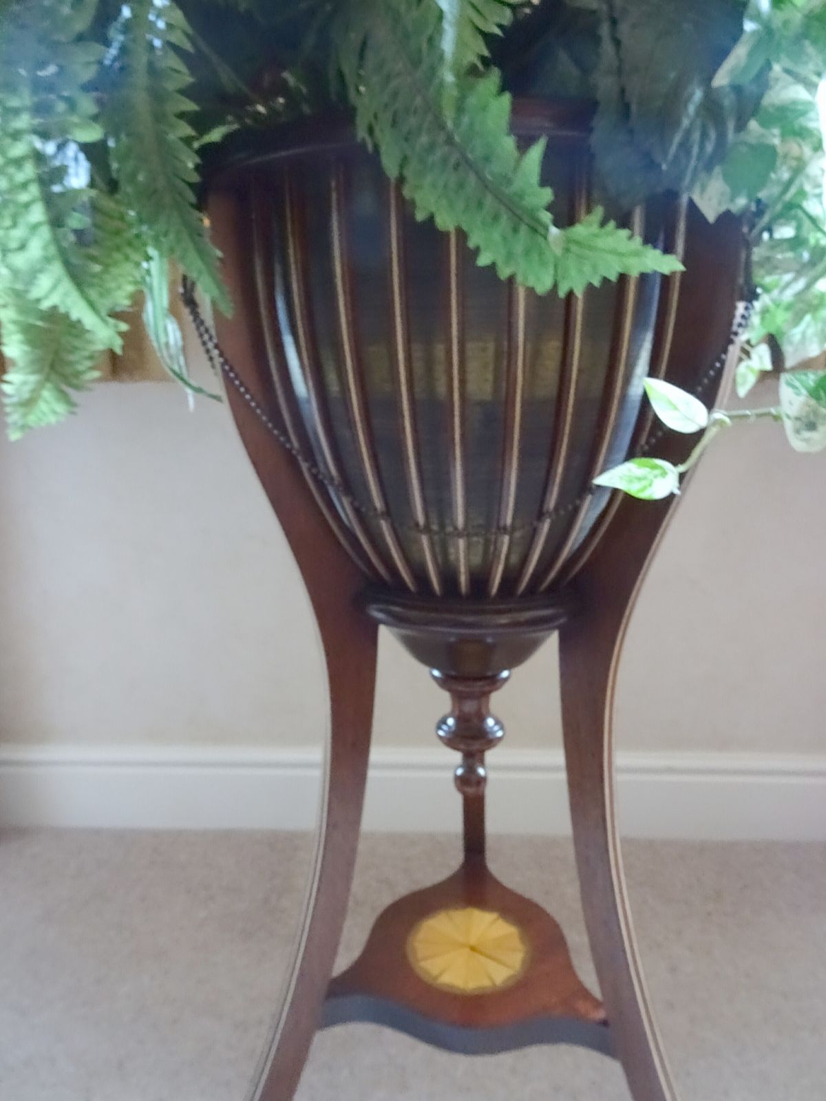 Mahogany Inlaid Jardinière With Artificial Flower Arrangement photo 300.0