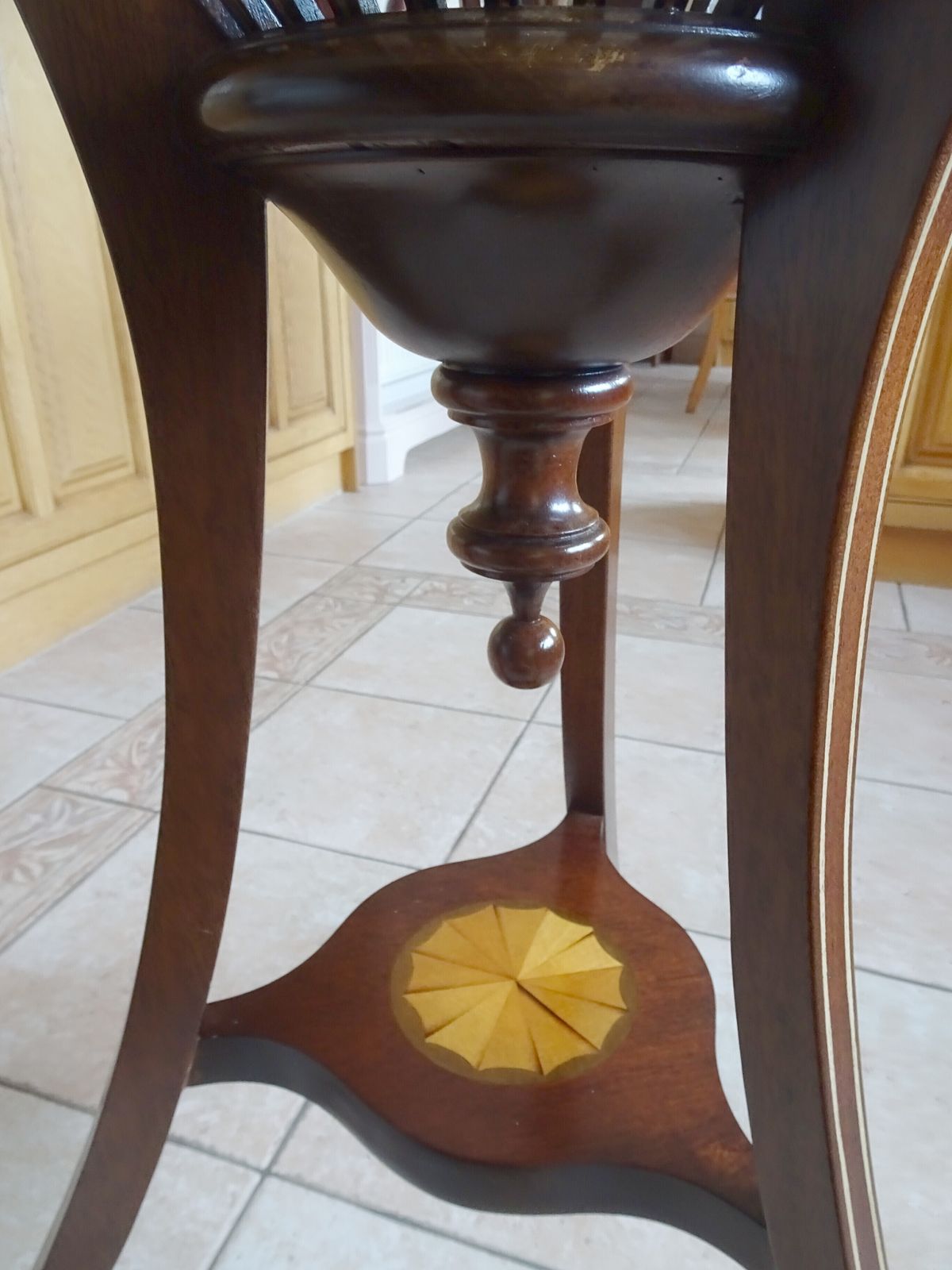 Mahogany Inlaid Jardinière With Artificial Flower Arrangement photo vinterior