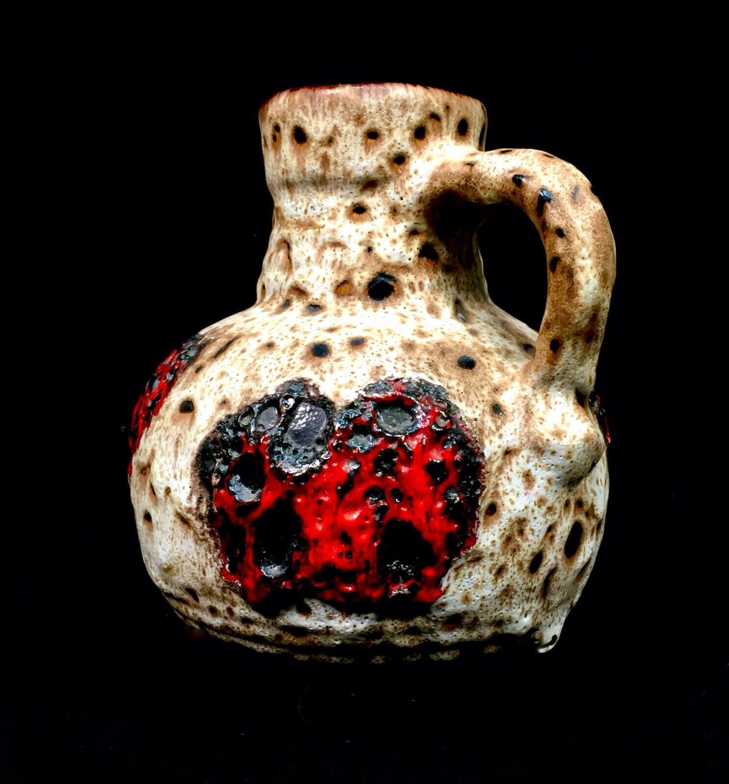 Vintage West German Pottery Bay Fat Lava Vase / Jug Red & White 1970s photo Home Decor