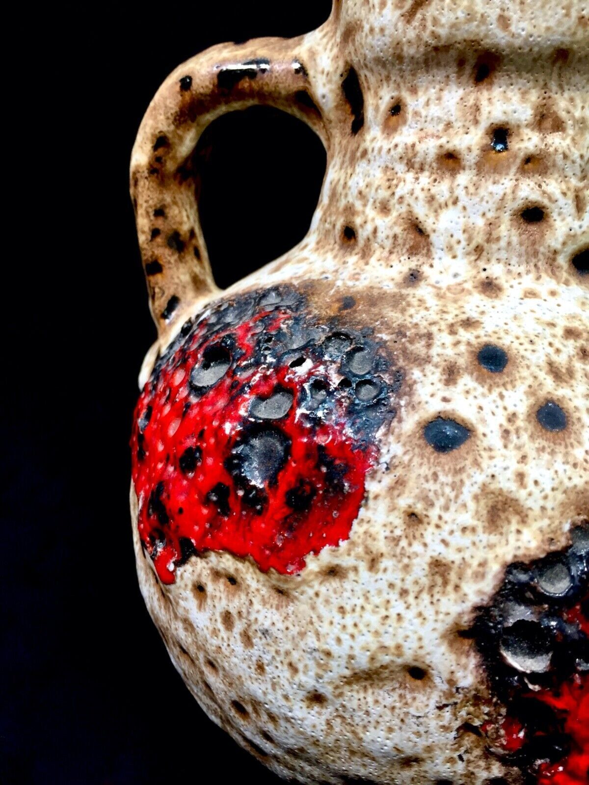 Vintage West German Pottery Bay Fat Lava Vase / Jug Red & White 1970s photo 110.0