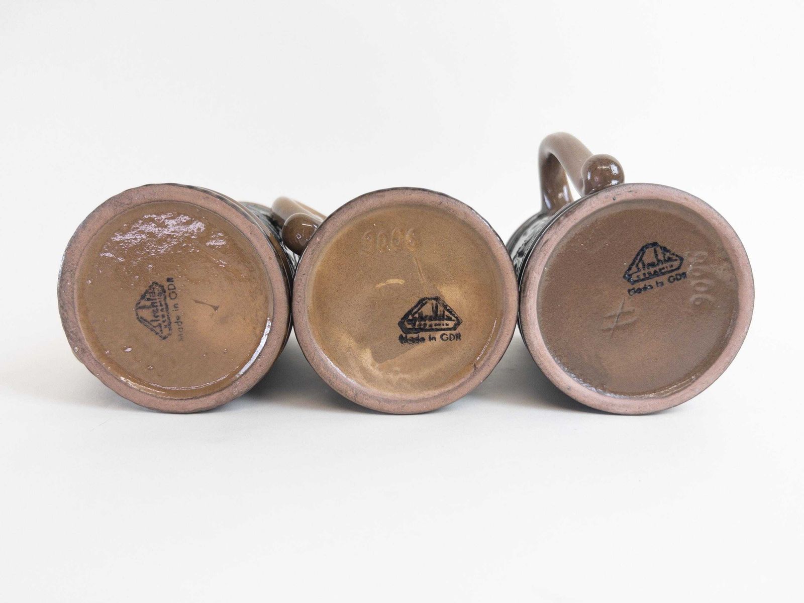 photo for sale Vintage Coffee Mugs   East German Pottery Ceramic Coffee Cups By Strehla Keramik   Set Of 3 Retro German Pottery