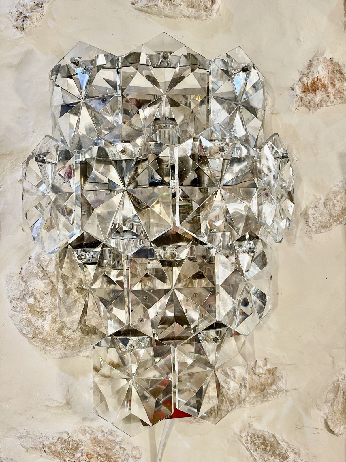 Kinkeldey Glass Wall Lighting With Chrome Structure , 1970s photo vintage